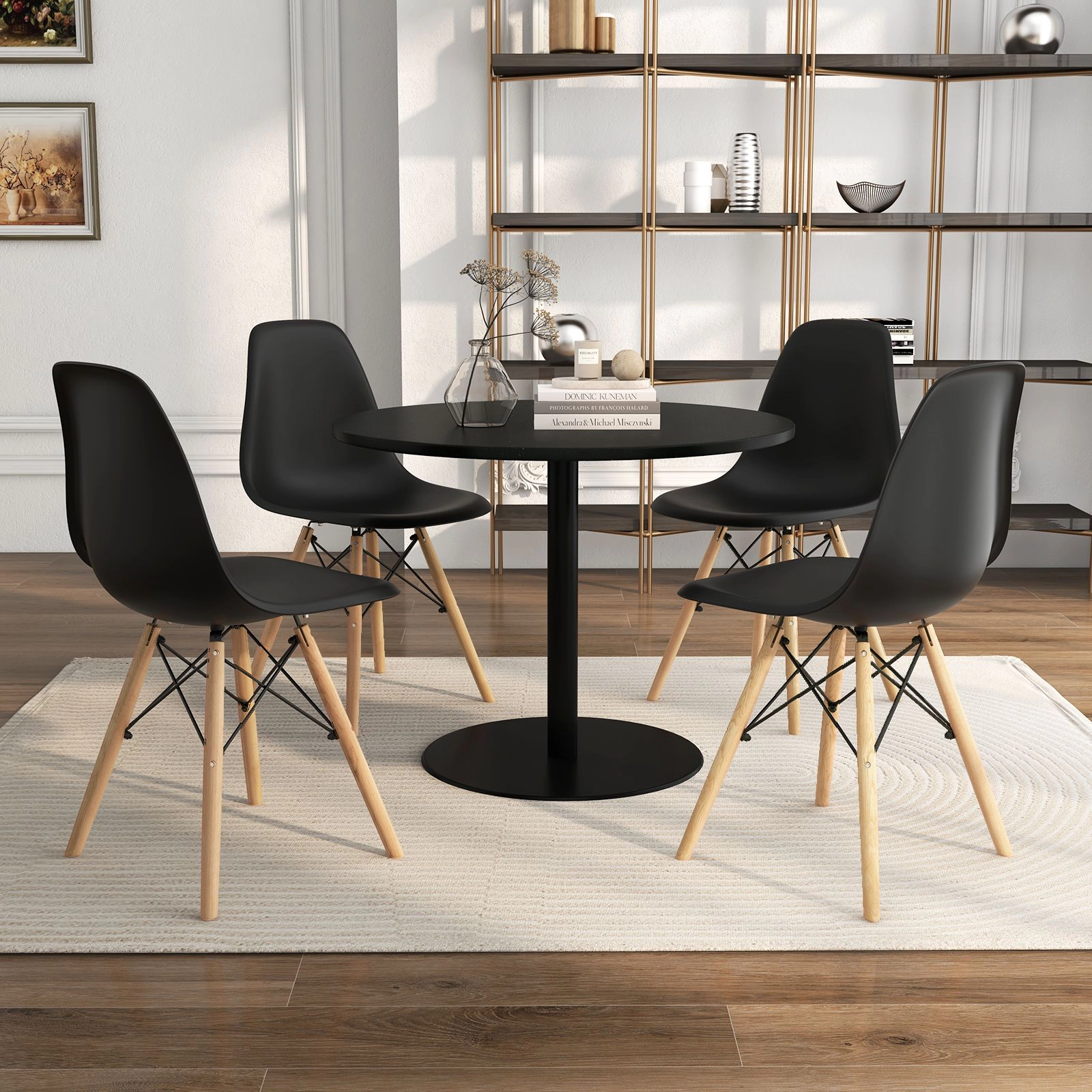 SlickBlue Unisex Set of 4 Modern Plastic Dining Chairs with Wood Legs