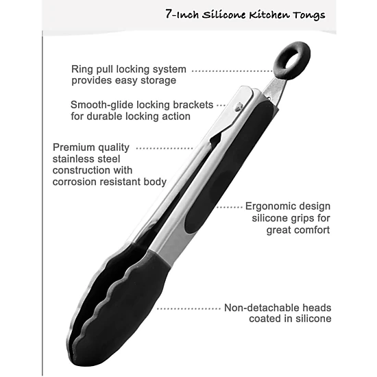 Stock Preferred Pack of 3 Stainless Steel Mini Silicone Serving Tongs 7 Inch