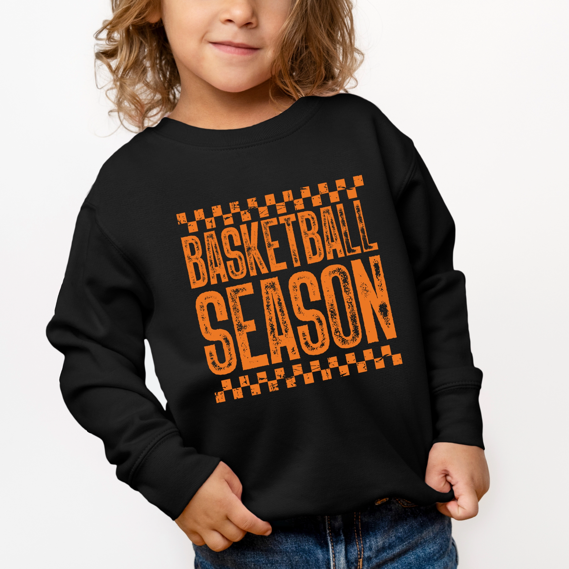 The Juniper Shop - Basketball Season Checkered Distressed Toddler Graphic Sweatshirt