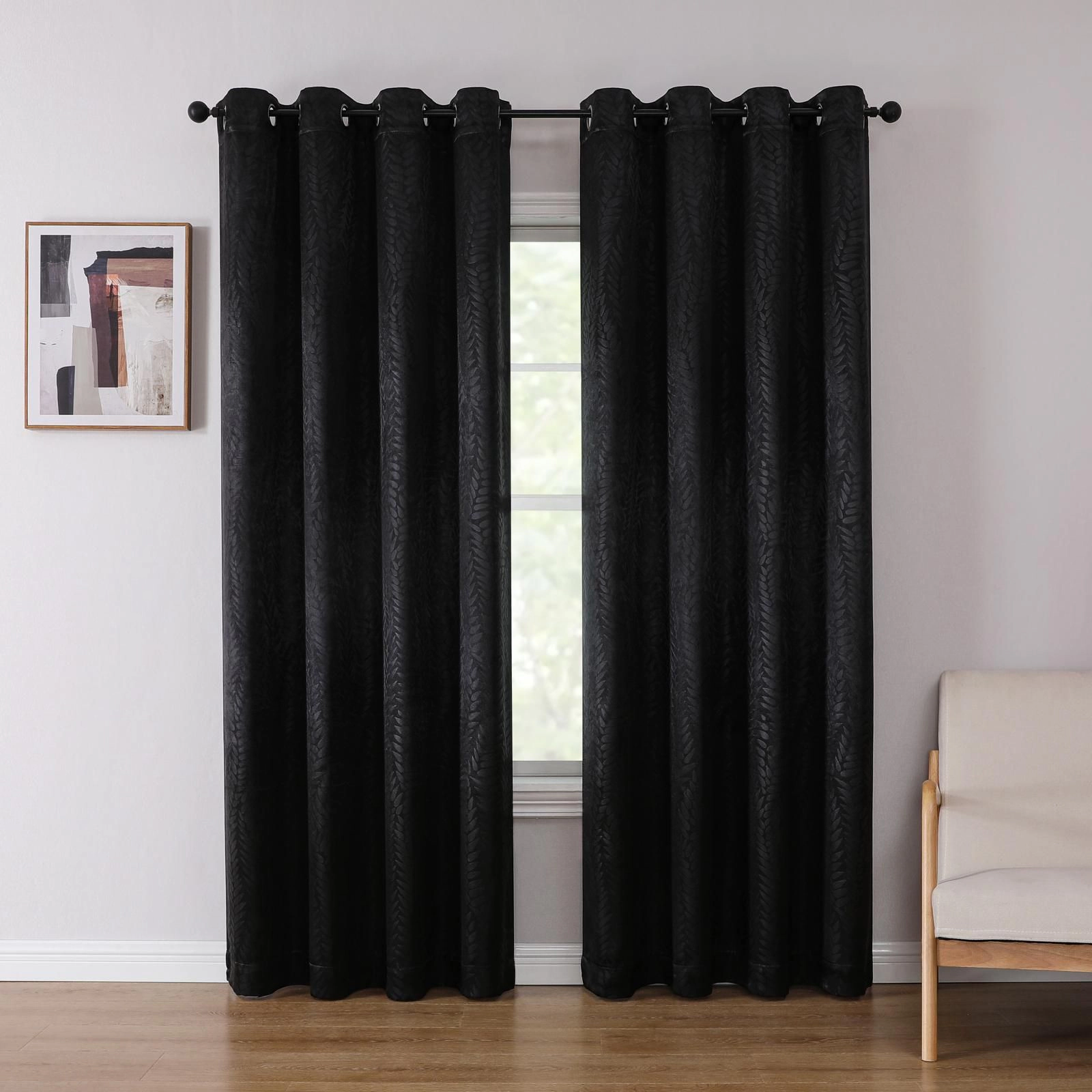 Kate Aurora 1 Piece Priscilla Light Filtering Grommet Top Embossed Leaves Jacquard Window Curtain Panel