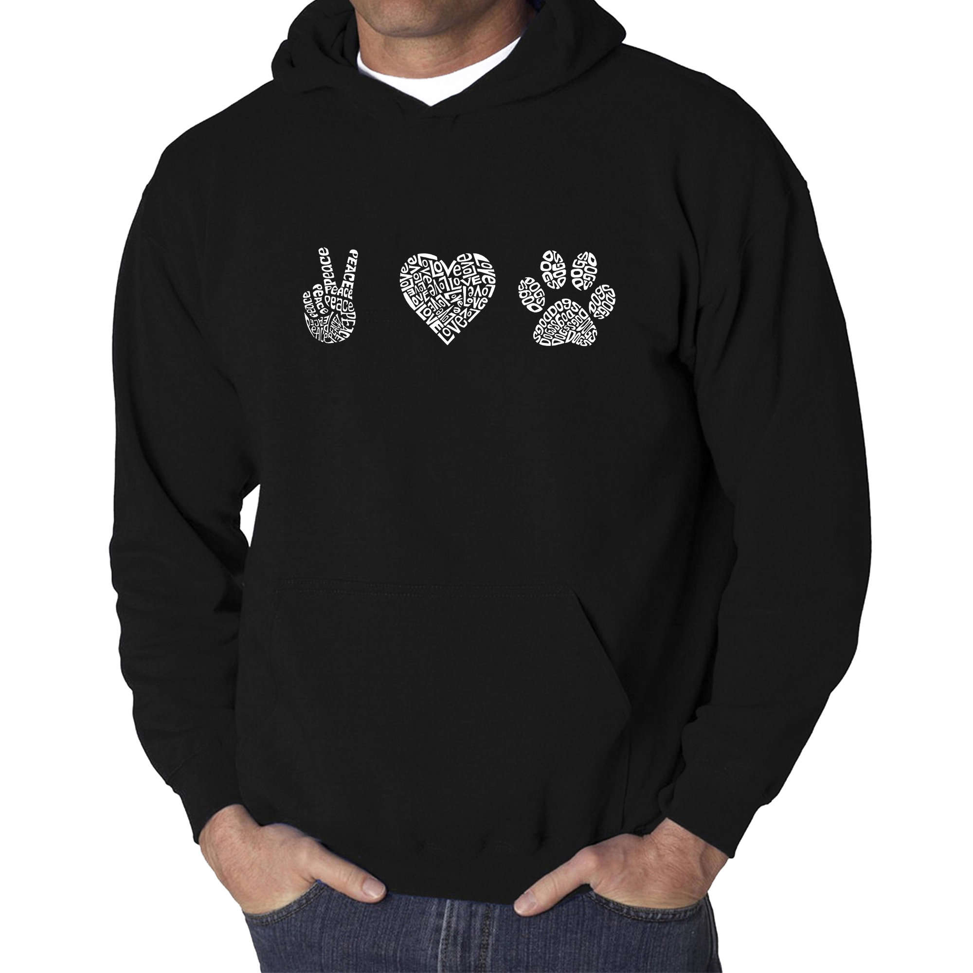 LA Pop Art Peace Love Dogs - Men's Word Hooded Sweatshirt