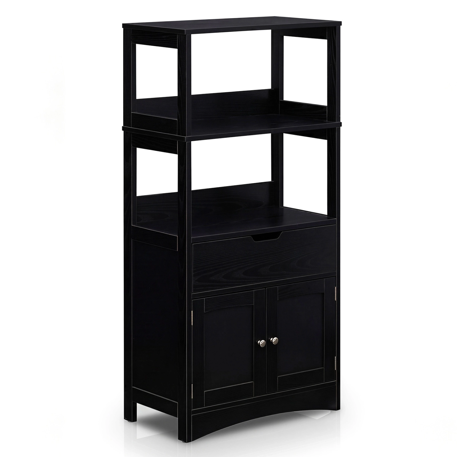 SUGIFT Black 110-lb Capacity 48-in Bathroom Storage Cabinet with 3 Open Shelves Pull-Out Drawer and 2 Doors