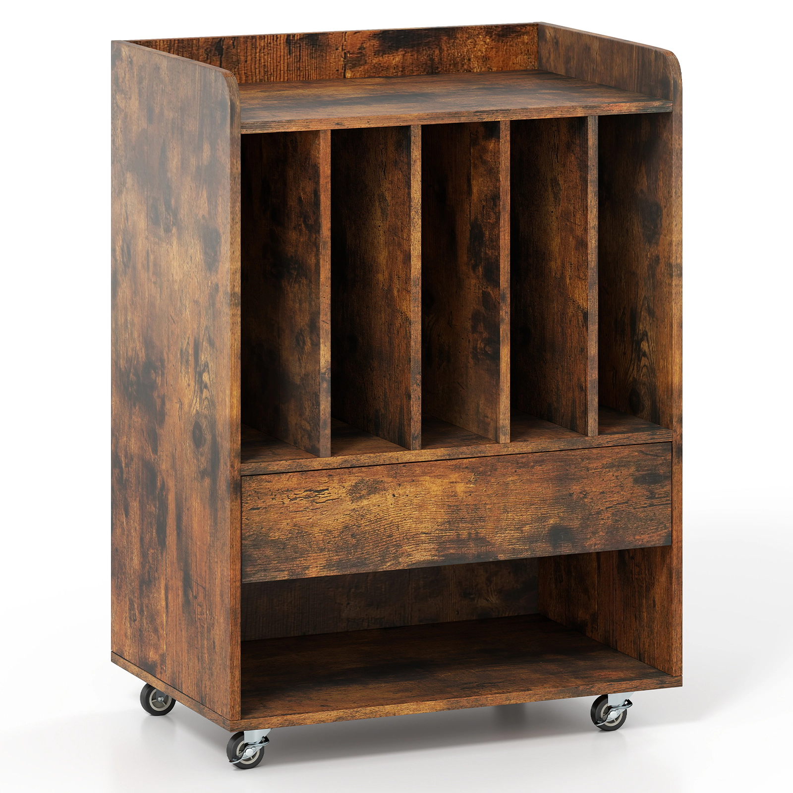 SUGIFT Record Player Stand Turntable Accent Cabinet with Drawer and Record Holder 66-lb Tabletop Capacity Brown
