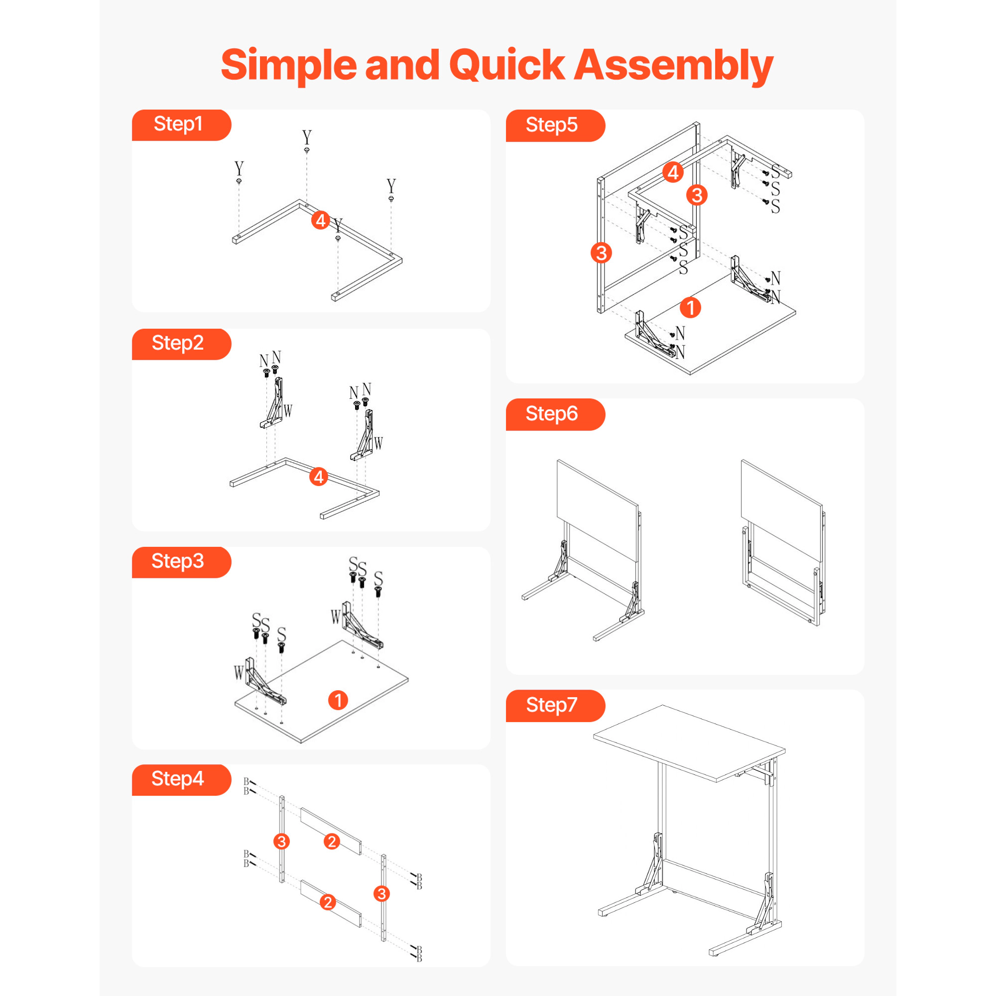 HONGGE Foldable C-Shaped End Table with Iron Frame and Adjustable Feet, 23.62 x 14.57 x 27.56 Inches