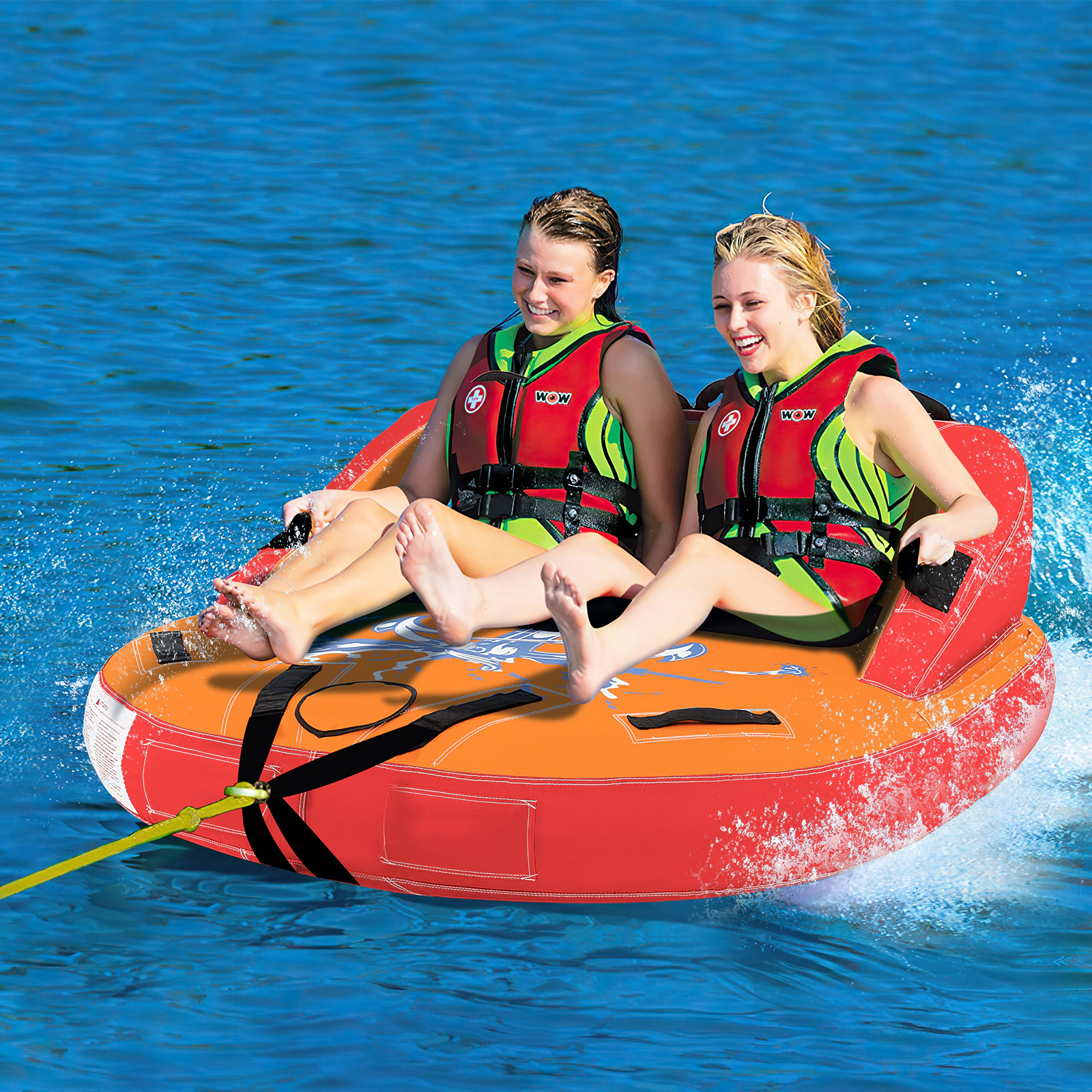 SUGIFT 2-Rider Inflatable Towable Tube, 340 lb Capacity, High Backrest, Dual Tow Points
