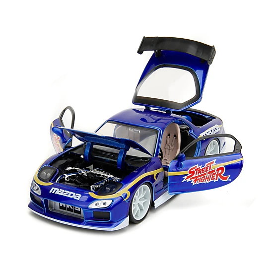 Jada 1993 Mazda Rx-7 Candy Blue Metallic With Graphics And Chun-Li Diecast Figure "Street Fighter" Video Game