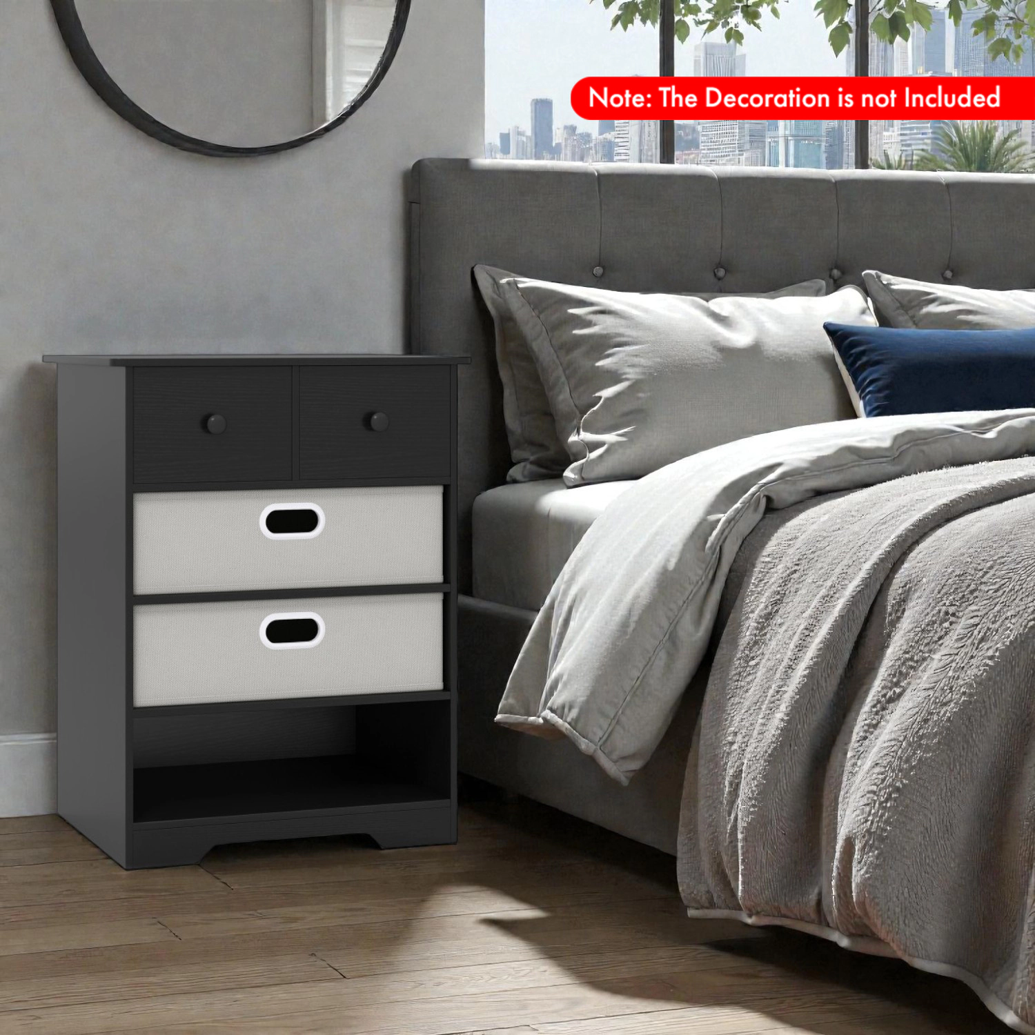 Hivvago Modern 4-Drawer Chest with Open Storage Shelves