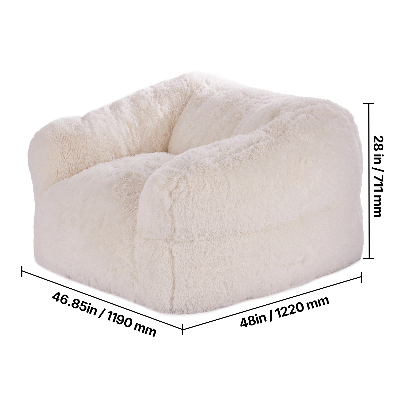 HONGGE Bean Bag Sofa Chair with Armrests, Ergonomic Back Support, Memory Foam Fill, Zippered Cover, Beige