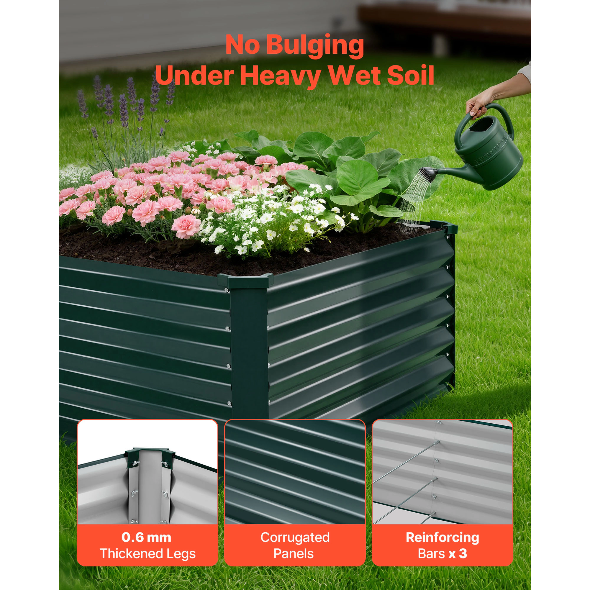 HONGGE Galvanized Raised Garden Bed Metal Planter Box Outdoor Box for Growing Flowers Vegetables