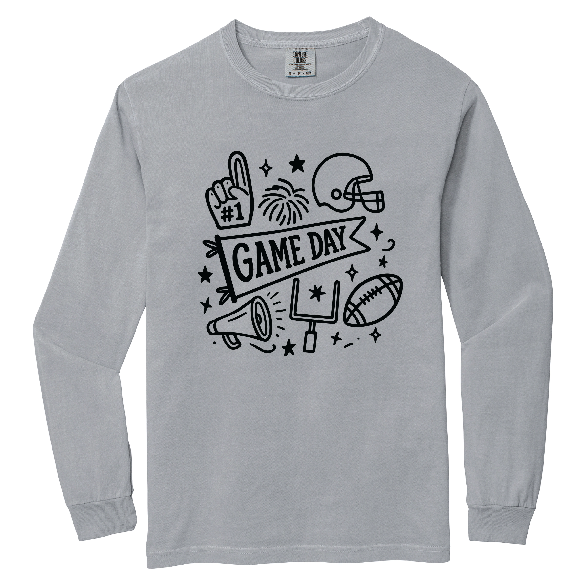 Simply Sage Market - Women's Garment Dyed Long Sleeve Graphic T-Shirt Football Game Day Doodles