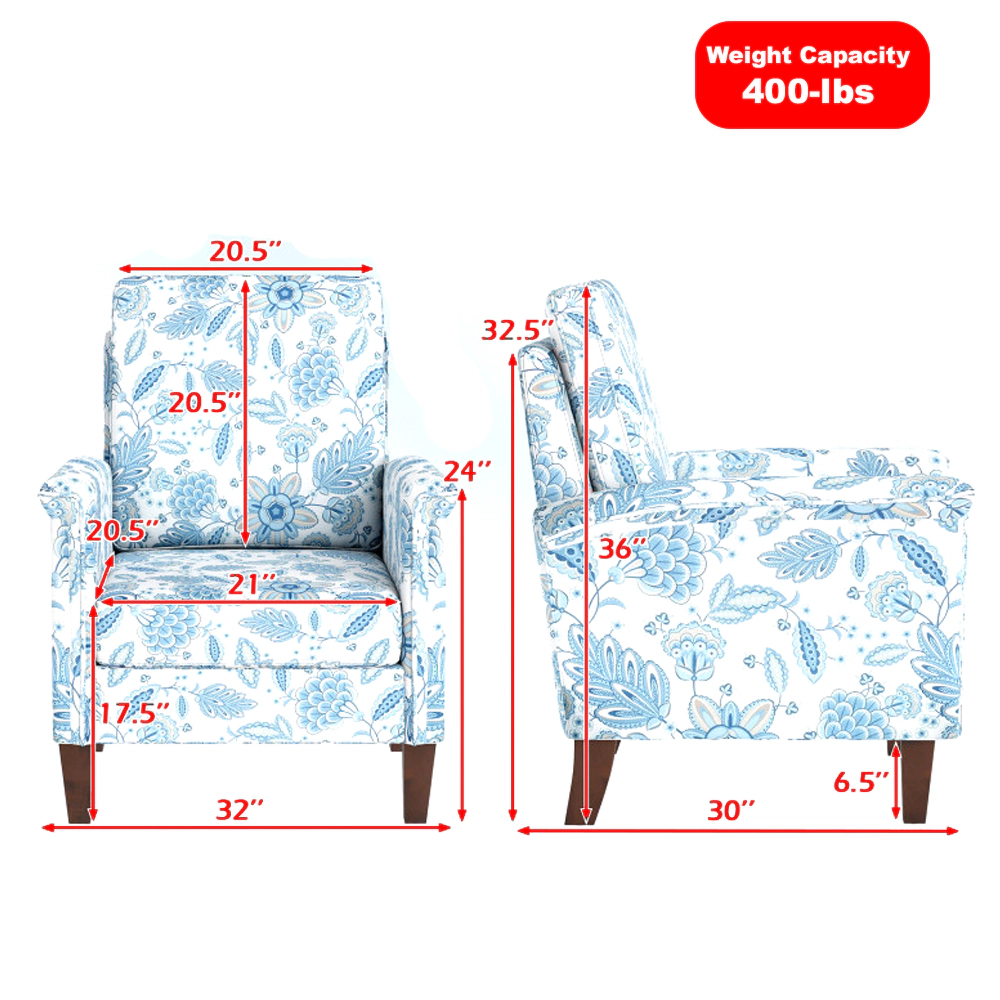 Hivvago Boho Farmhouse Floral Armchair with High Backrest and Solid Wood Legs35