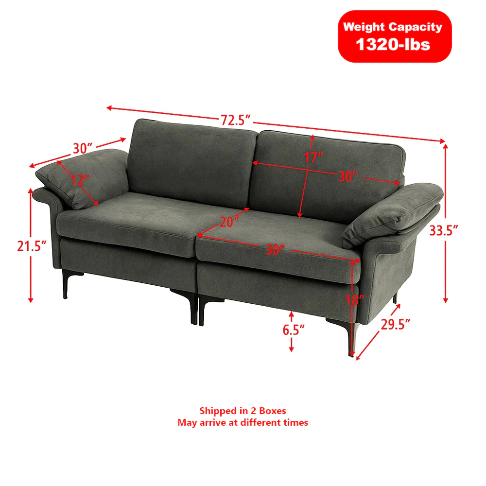 Hivvago Contemporary Fabric Loveseat with Metal Legs and Matching Armrest Cushions