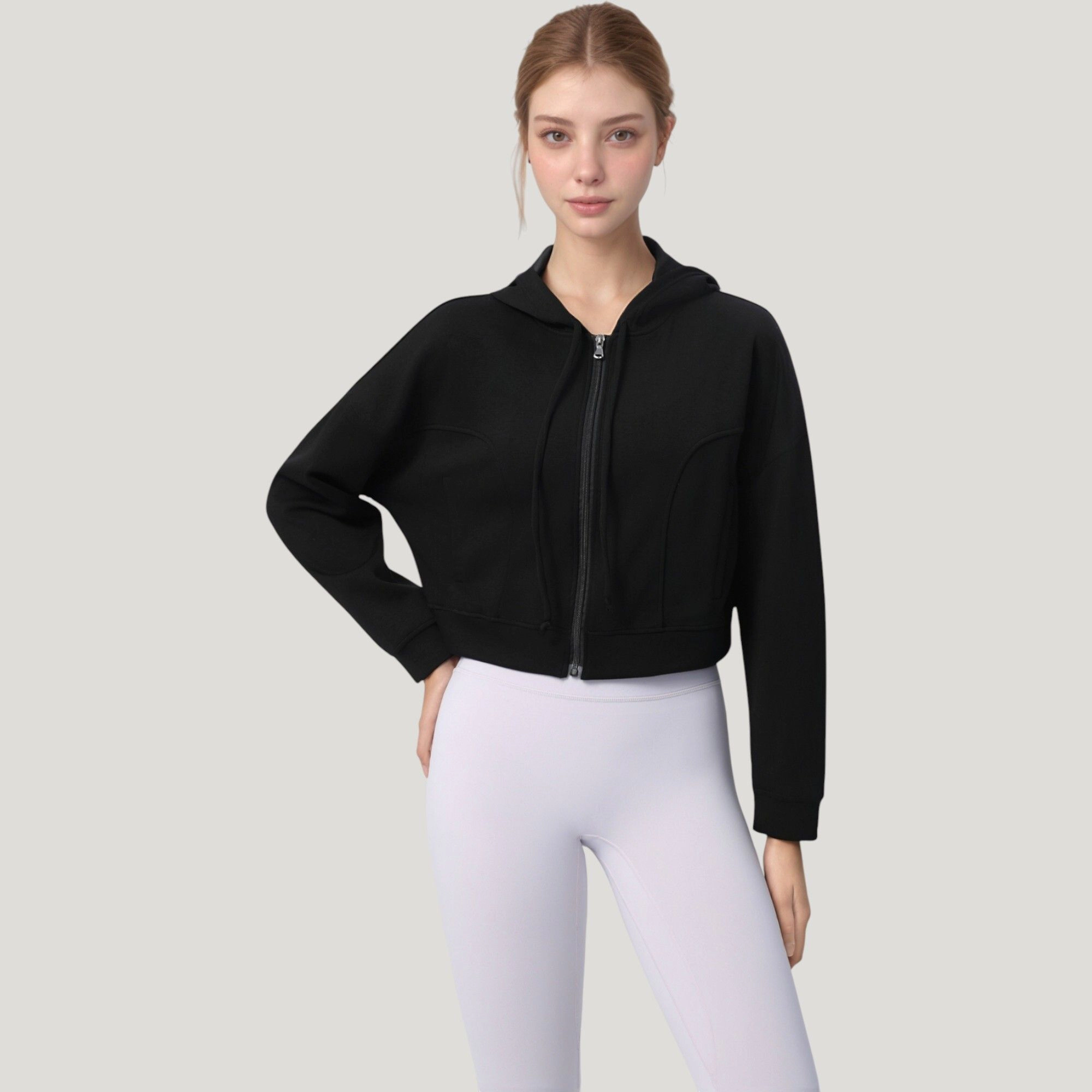 Anna-Kaci Women's Zip Front Cropped Hood Designie with Long Sleeves and Drawstring Design