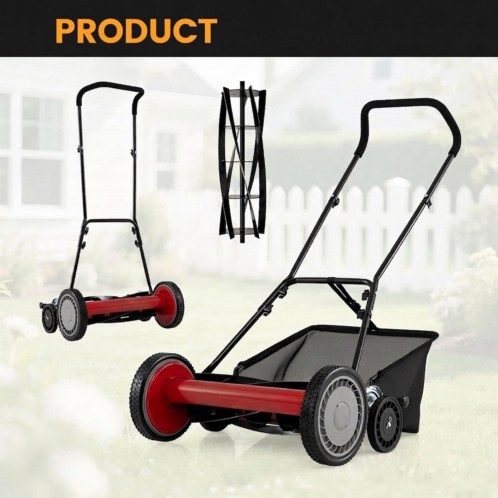SUGIFT 18 in Push Reel Lawn Mower Red 5 Blade with Removable Grass Catcher