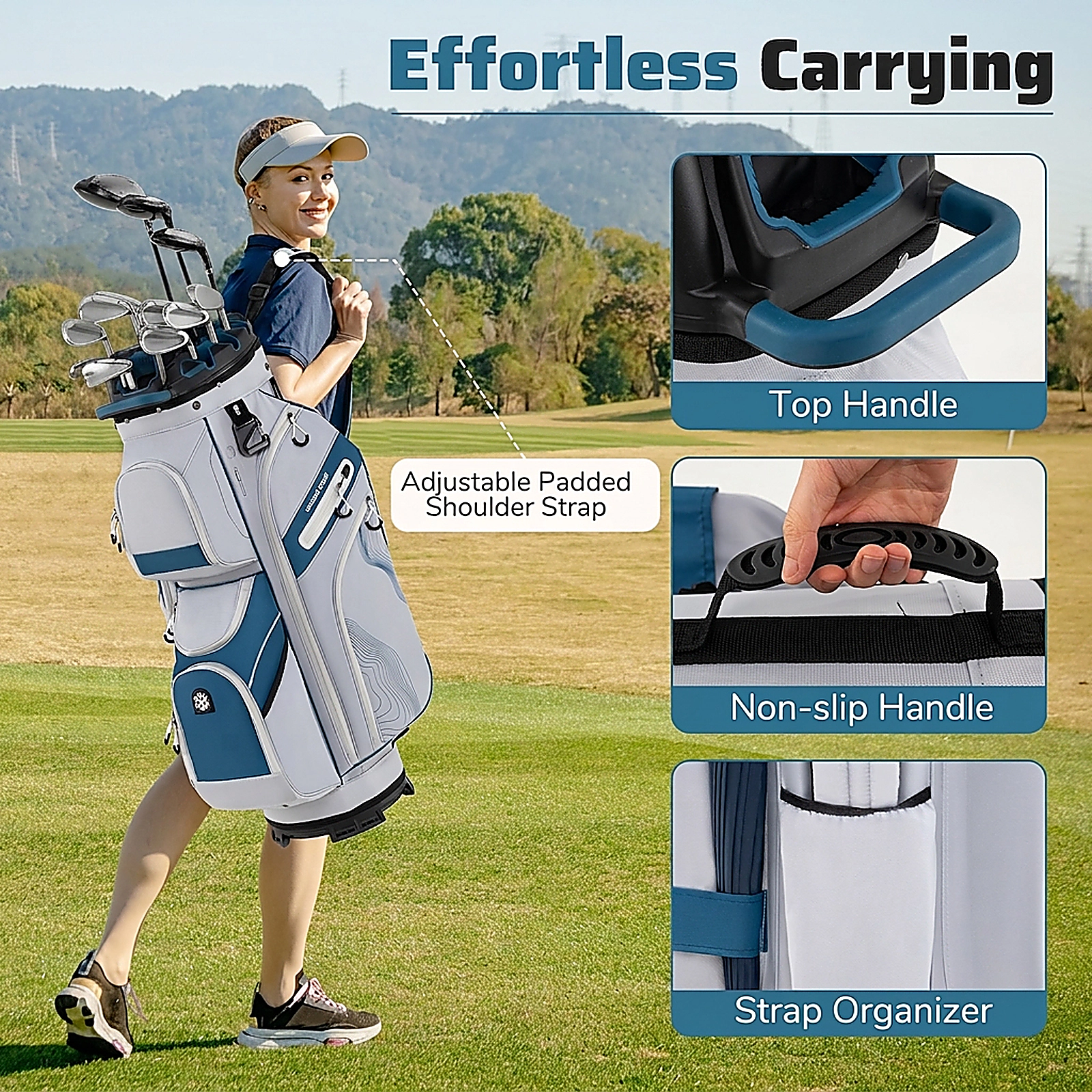 SUGIFT Golf Cart Bag Navy with 14-Way Full Length Dividers and 11 Pockets