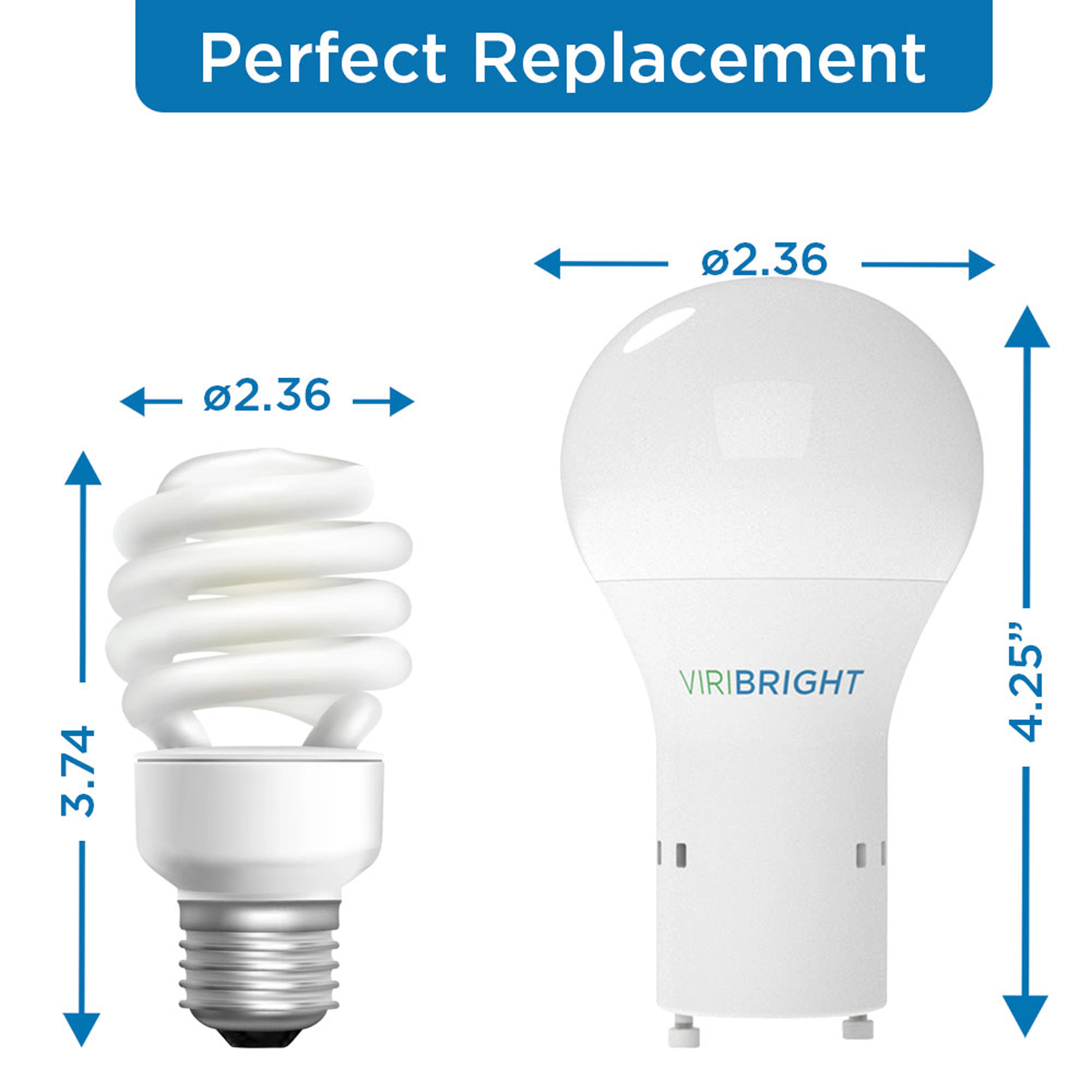 Viribright® A19 LED Bulb, GU24, 9.5W, 800 Lumens, CEC, Dimmable, Soft White 2700K