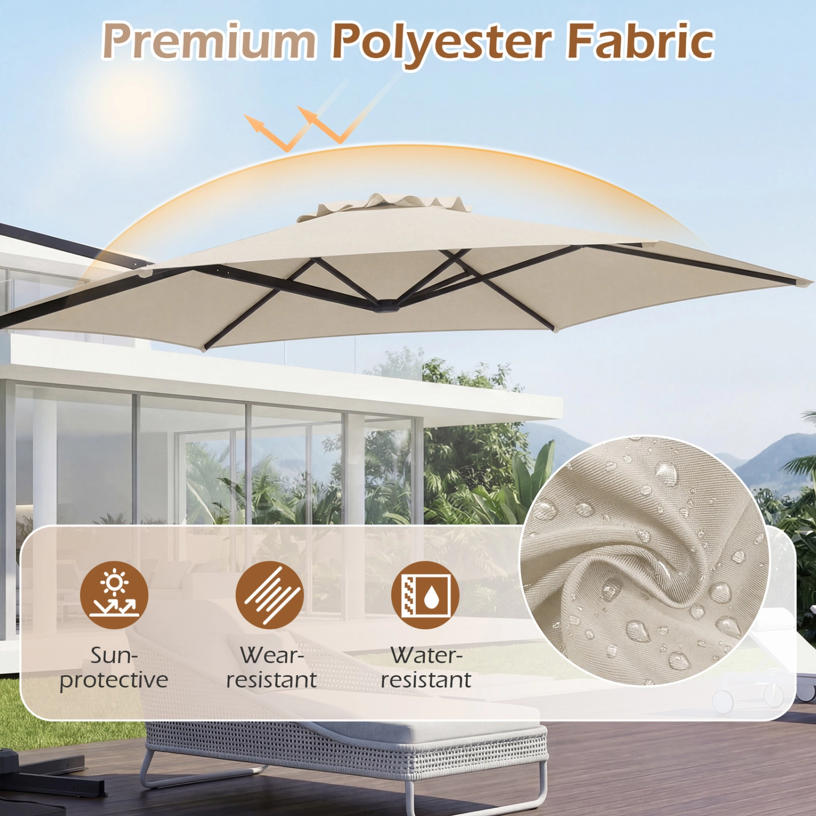 SUGIFT 10 ft Cantilever Patio Umbrella with Foot Pedal Rotation and Cross Base