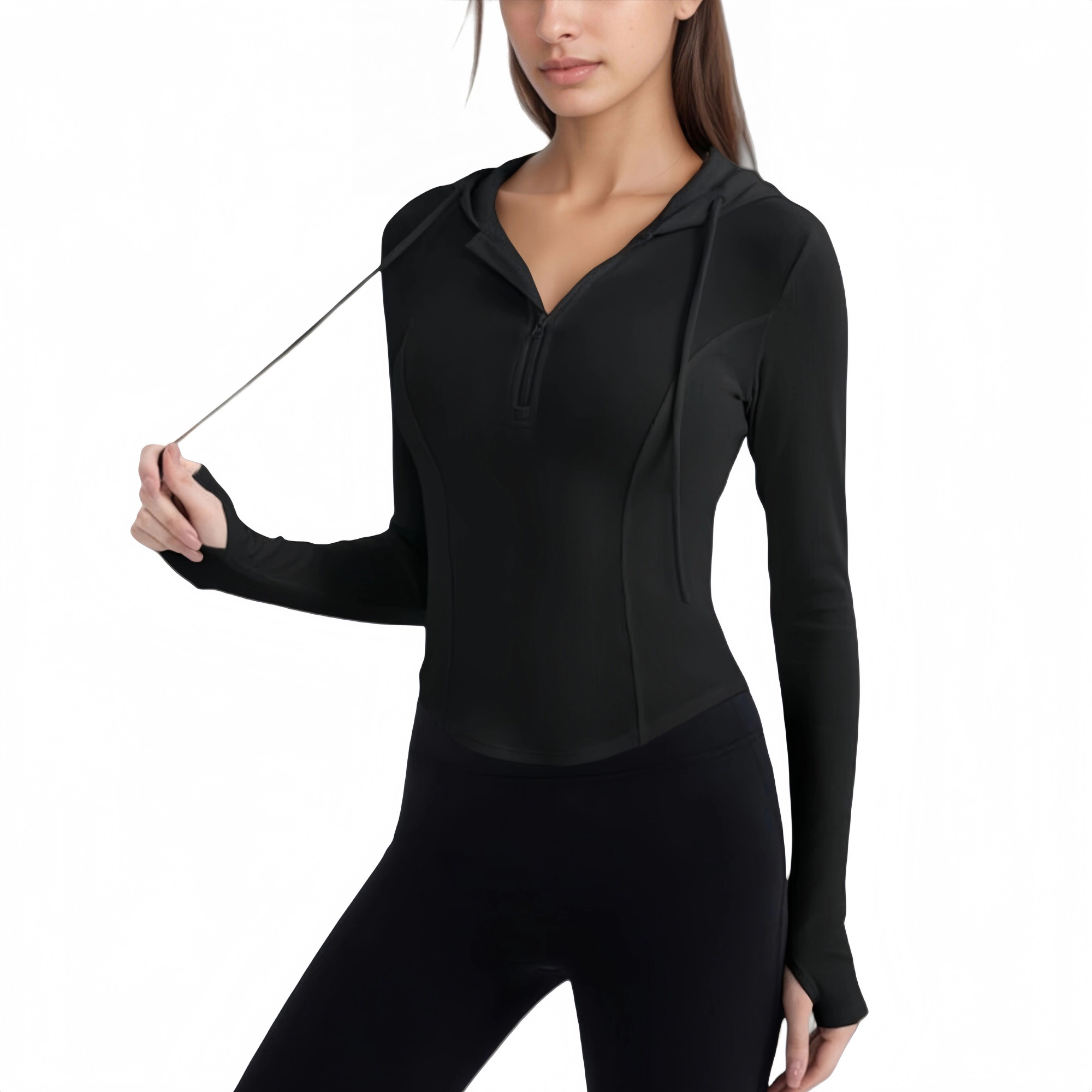 Anna-Kaci Women's Long Sleeve Pullover Hoodie Top with Half-Zip Front and Thumbhole Cuffs