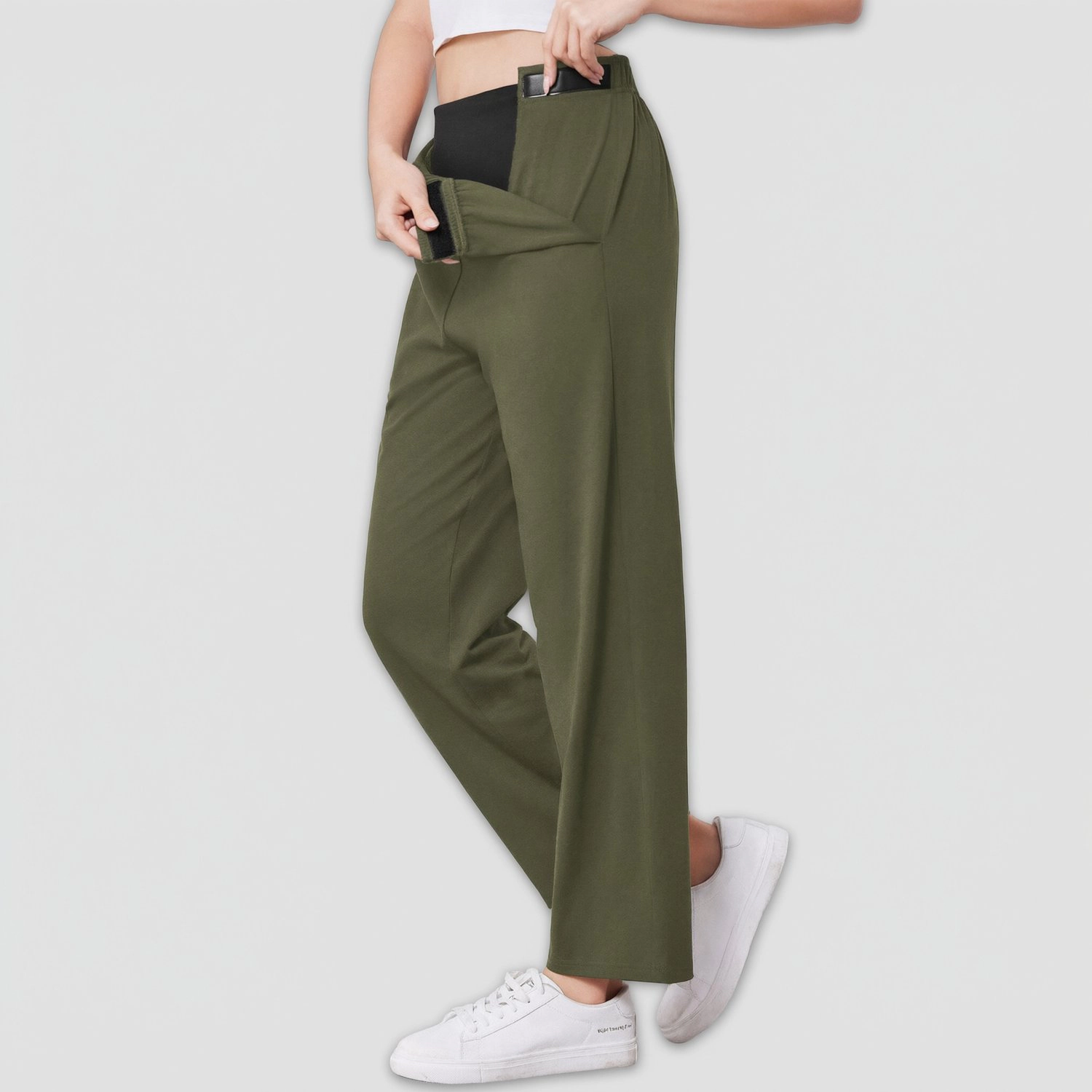 Pinspark Womens High Waist Wide Leg Palazzo Pants Adjustable Casual Trousers