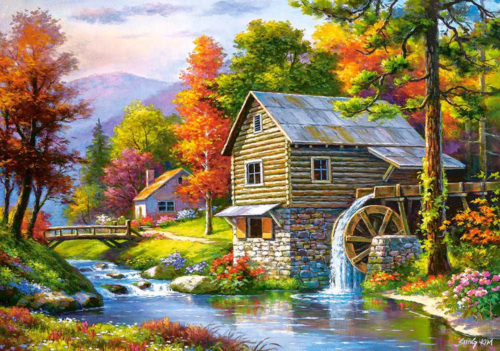 CASTORLAND 500 Piece Jigsaw Puzzle, Old Sutter’s Mill, Charming Nook, Pond, Countryside, B-52691