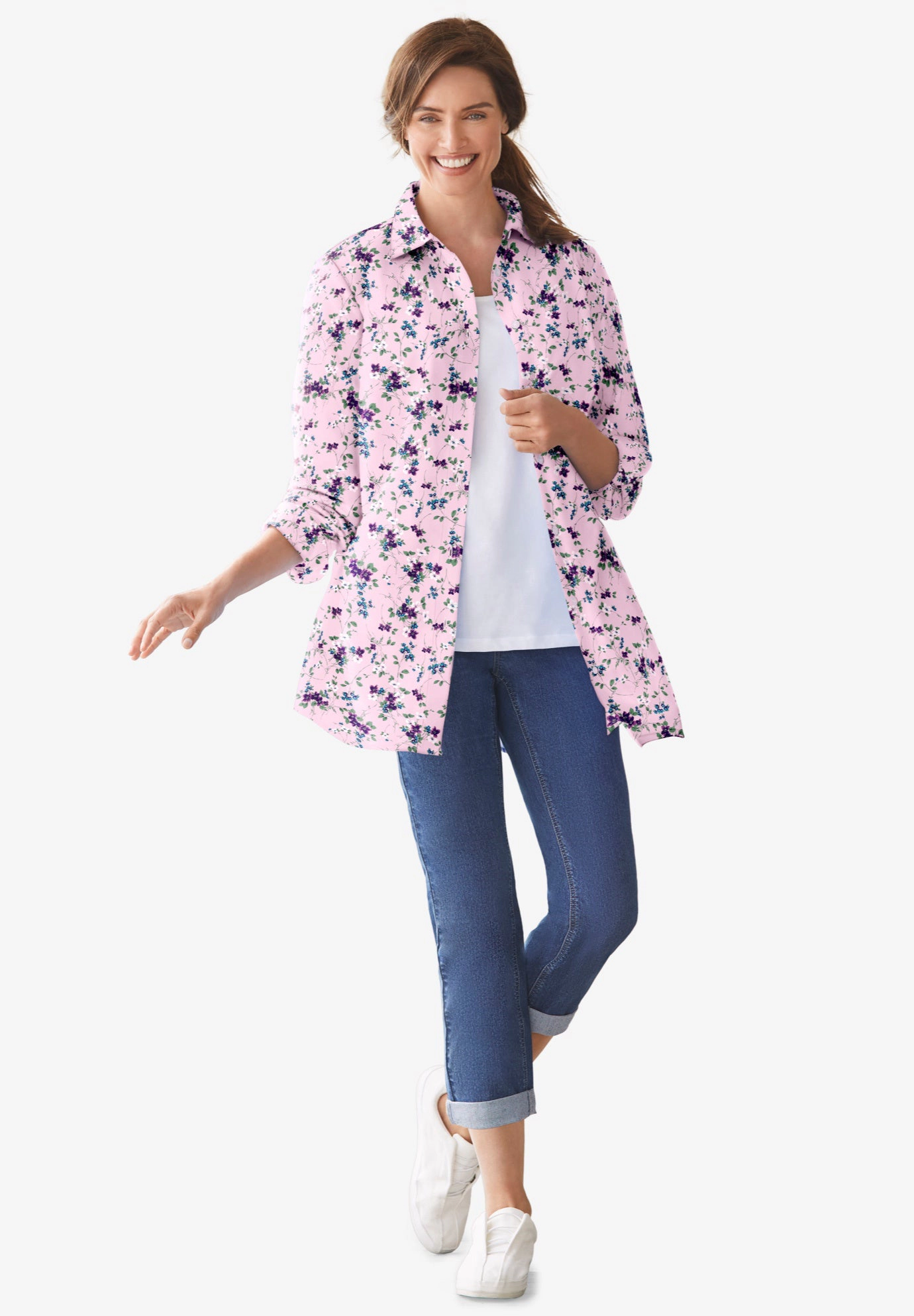Woman Within Plus Stretch Denim Five-Pocket Girlfriend Jeans