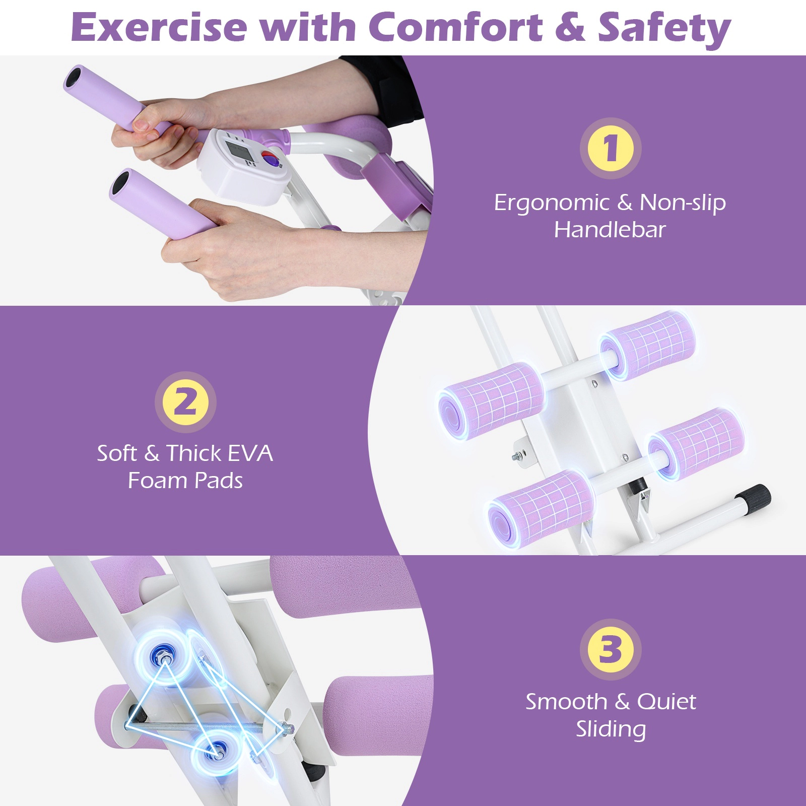 SUGIFT White 440-lb Capacity Foldable Abdominal Trainer Ab Machine with 6 Incline Settings and LCD Monitor