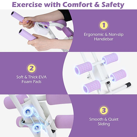 SUGIFT White 440-lb Capacity Foldable Abdominal Trainer Ab Machine with 6 Incline Settings and LCD Monitor