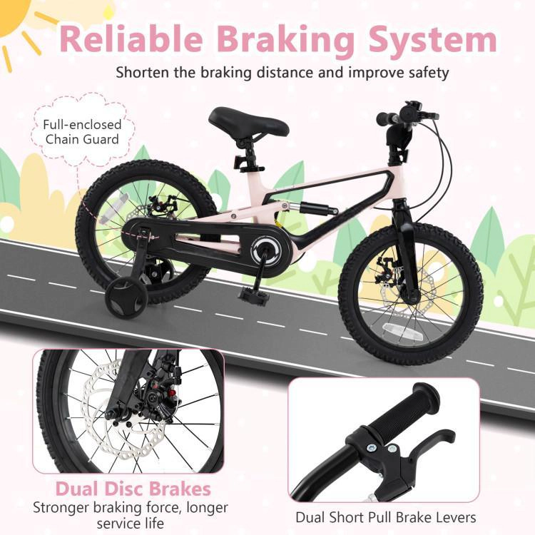 SUGIFT Lightweight 16-in Kids Bicycle with Dual Disc Brakes and Detachable Training Wheels 145-lb Capacity Ages 4-7 Pink