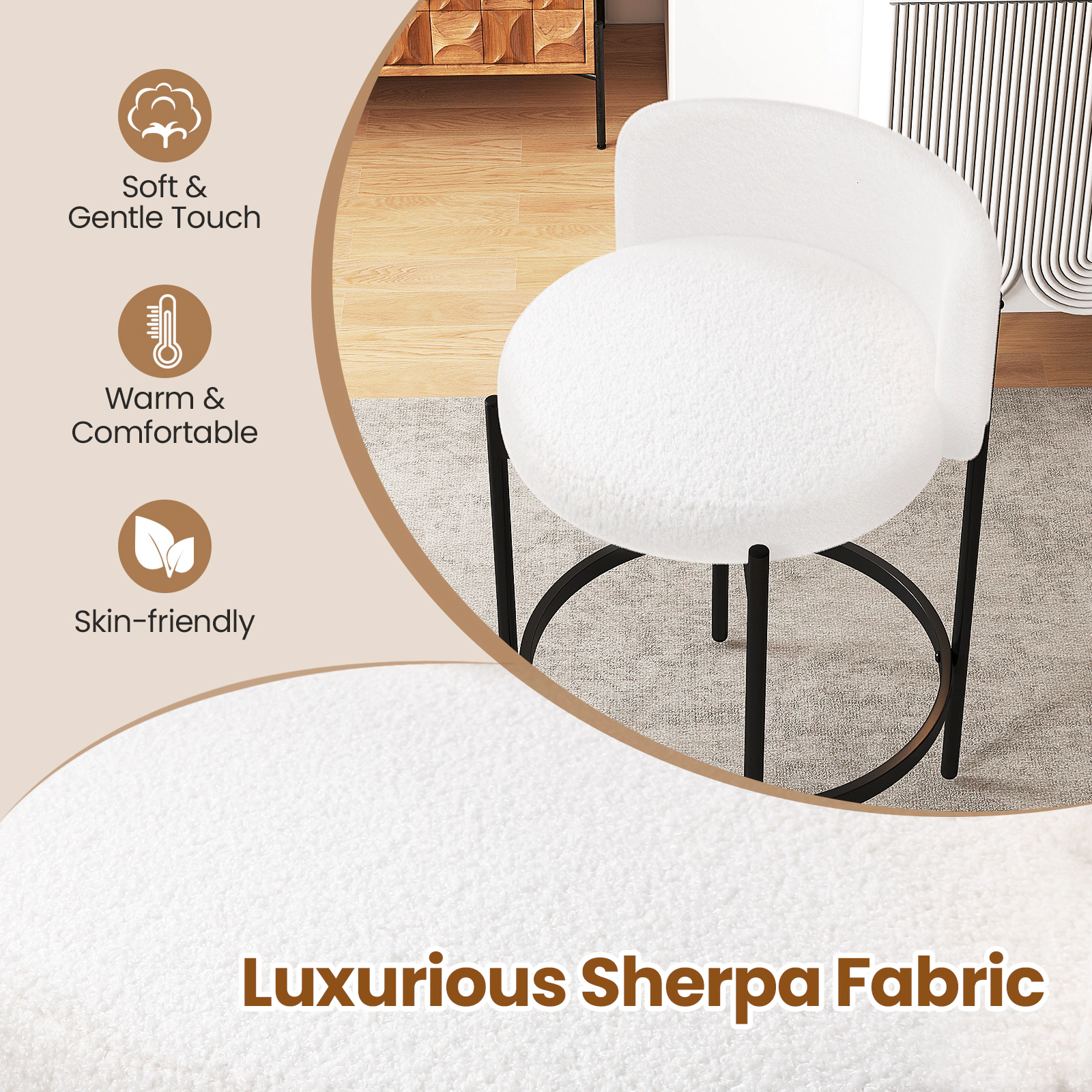 Glintex 4-Piece 24.5-Inch Counter Stool Set with Curved Back and Thick Cushion, Beige