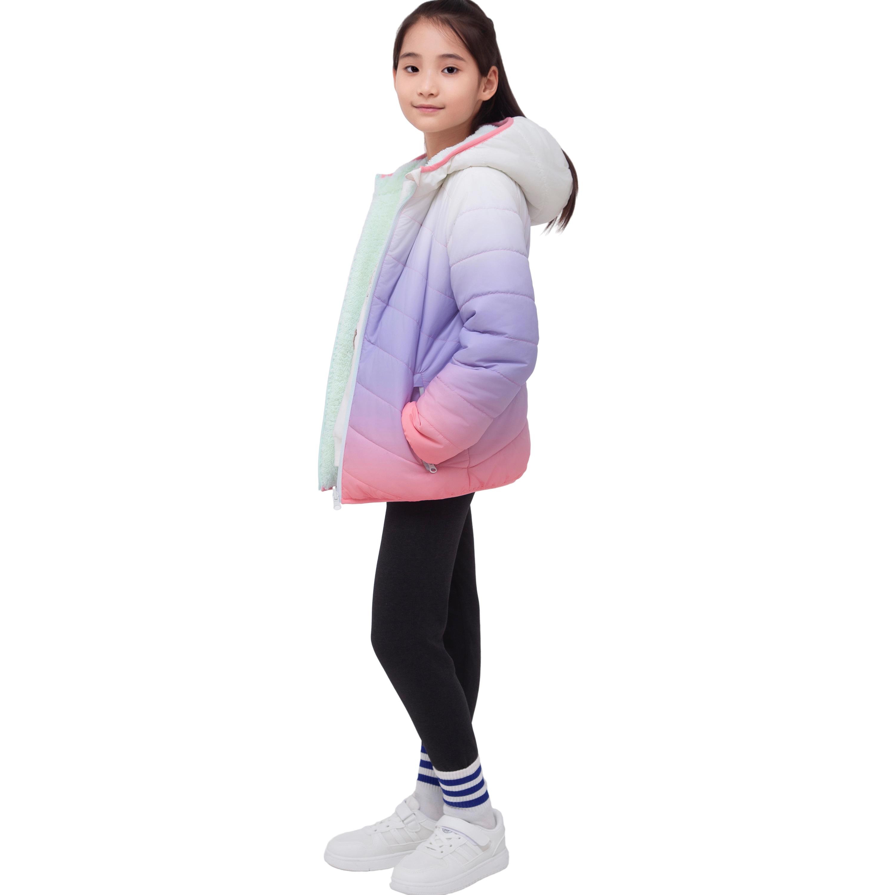Rokka&Rolla Little & Big Kid Girls Reversible Fleece Puffer Jacket