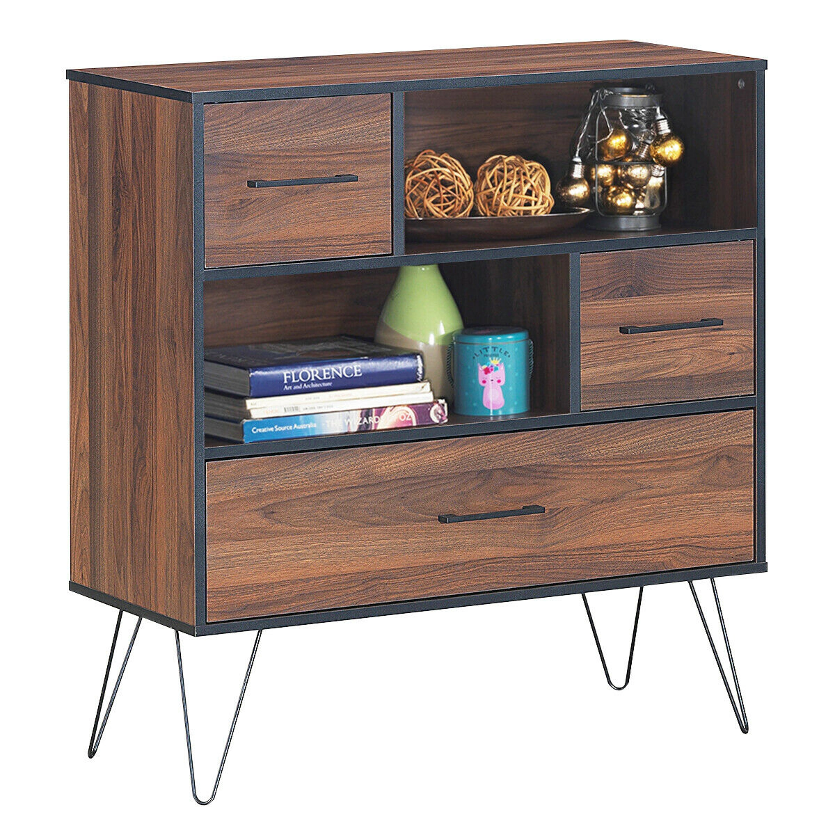 Slickblue 3 Tier Freestanding Storage Cabinet with Drawer Shelves and Metal Leg Base