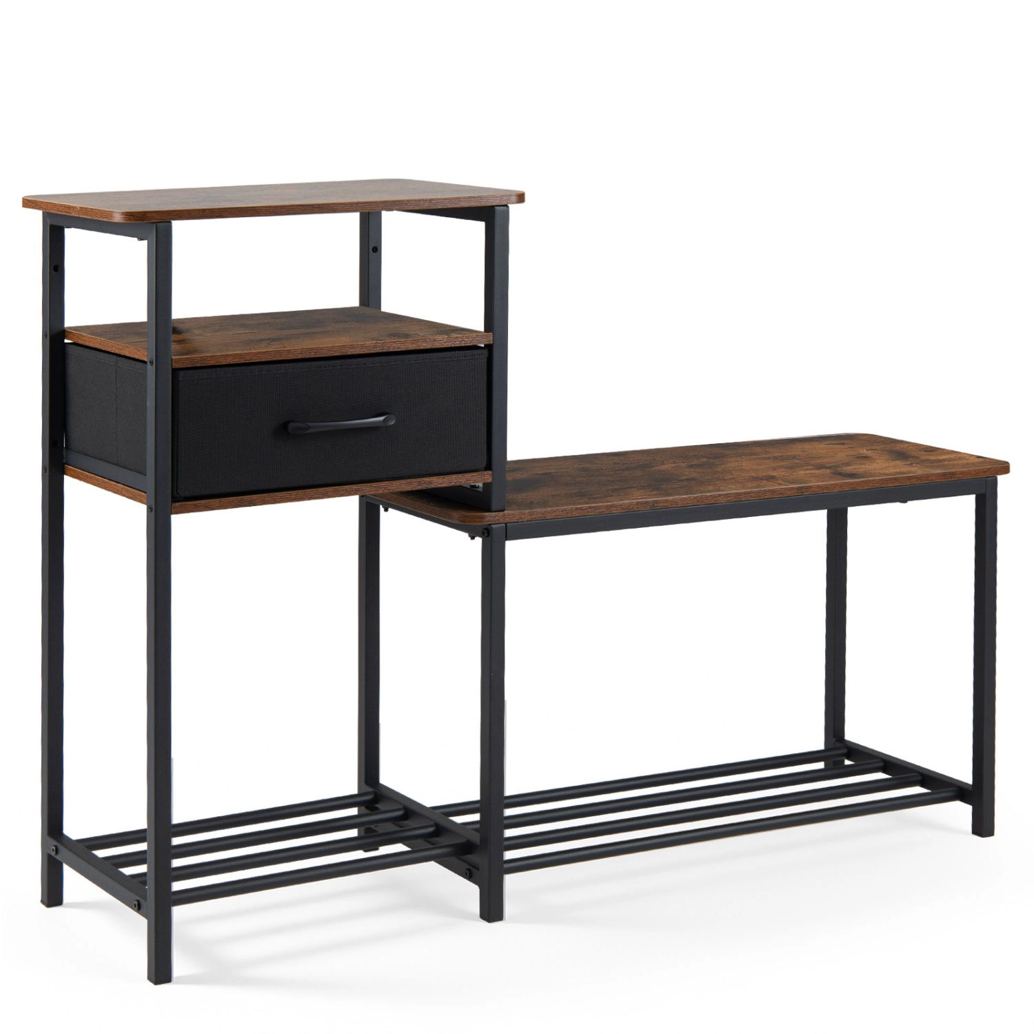 SlickBlue Industrial Shoe Rack Bench with Storage Drawer and Shelves