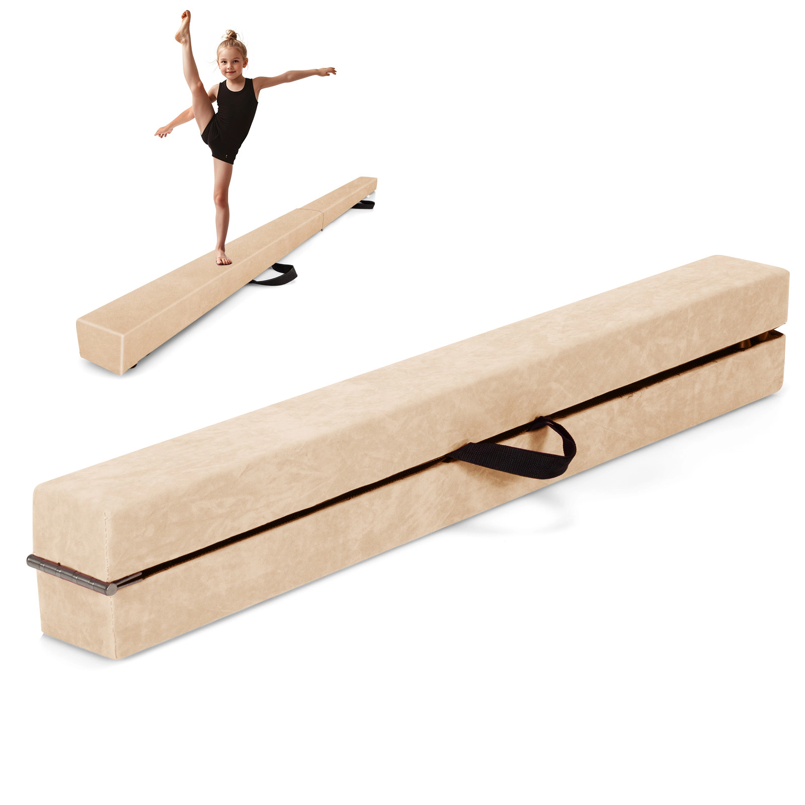 SUGIFT Beige 8-ft 160-lb Capacity Folding Gymnastics Balance Beam with Solid Wood Base and Two Carry Handles