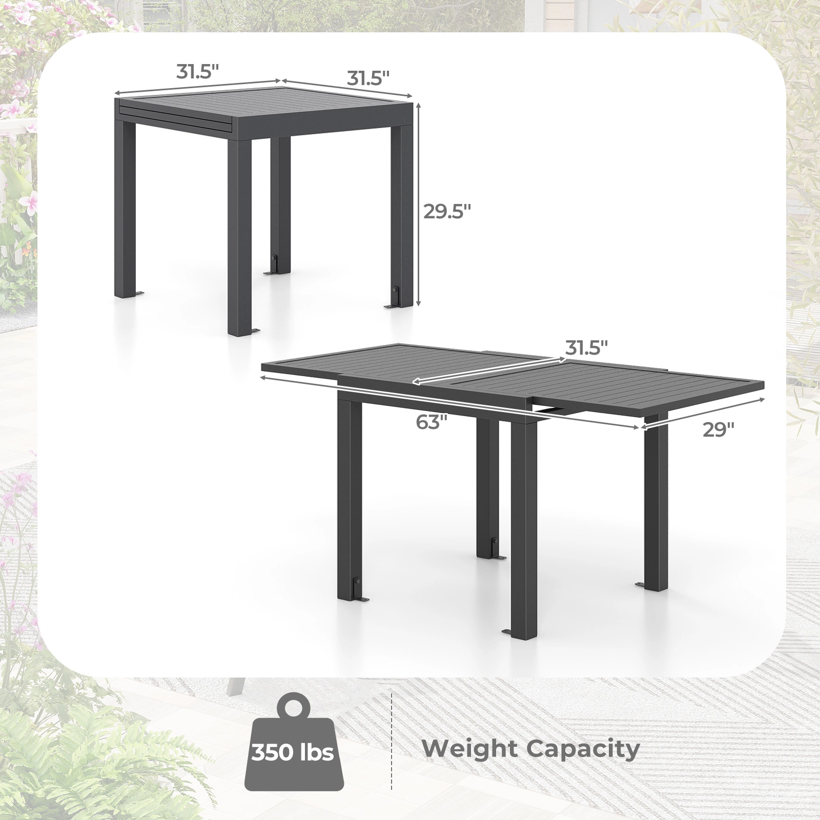 SUGIFT Expandable Aluminum Patio Dining Table for 4-6 People 31.5-in Wide 350-lb Capacity Dark Gray 1-Piece