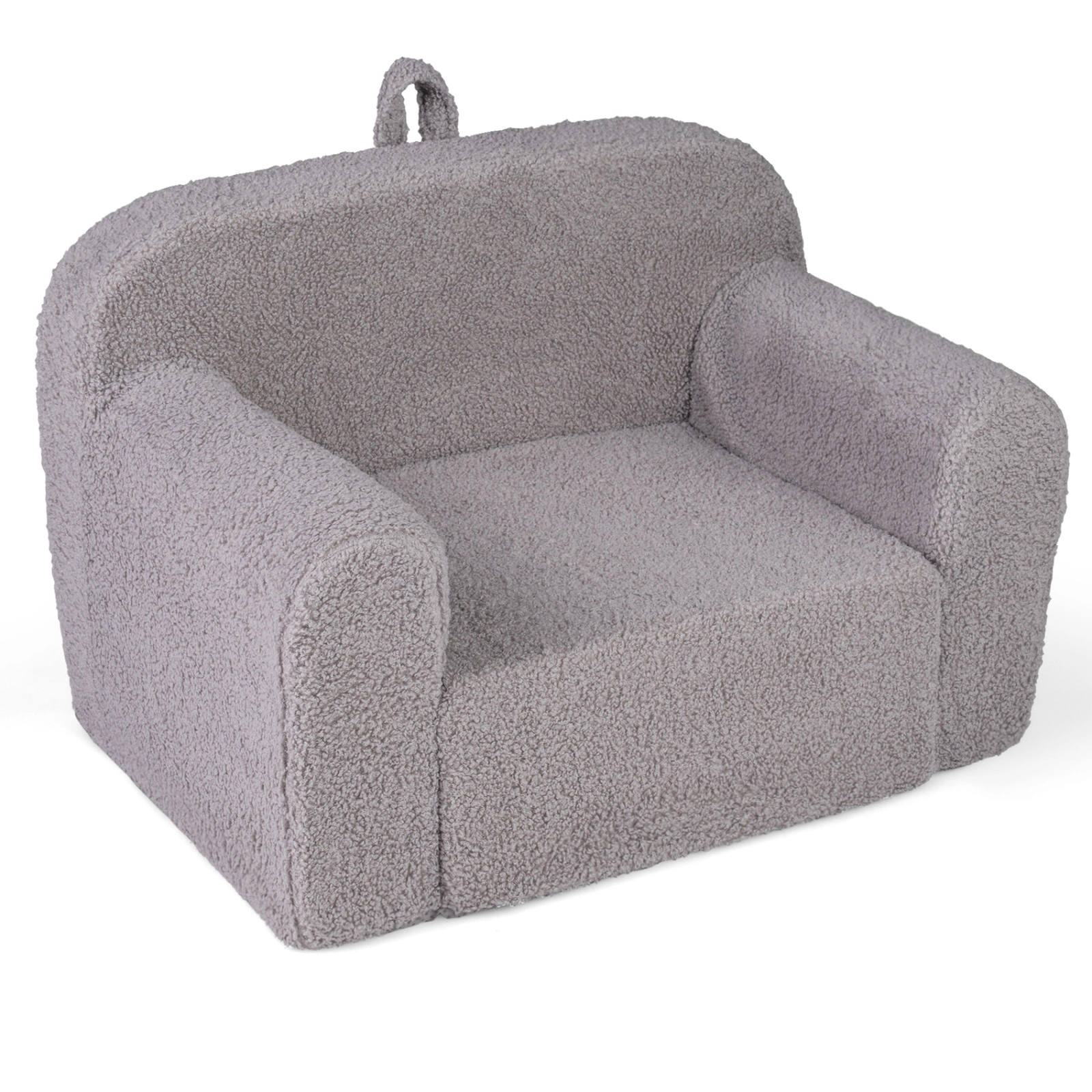 SUGIFT Teddy Fleece Kids Couch Portable Toddler Sofa Chair with Carry Handle 24.5-in Wide Ages 3+ Gray