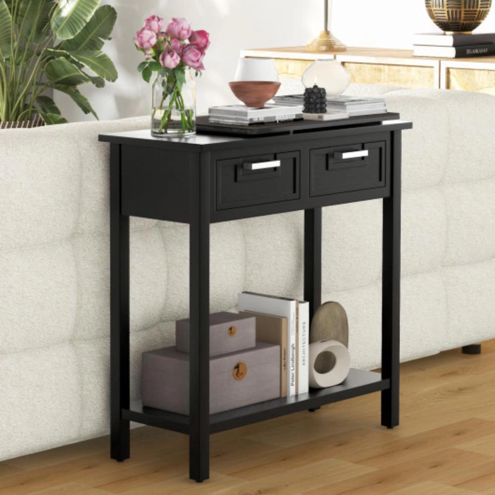 Hivvago Sleek Hall Table with Built-In Drawers and Open Storage Level