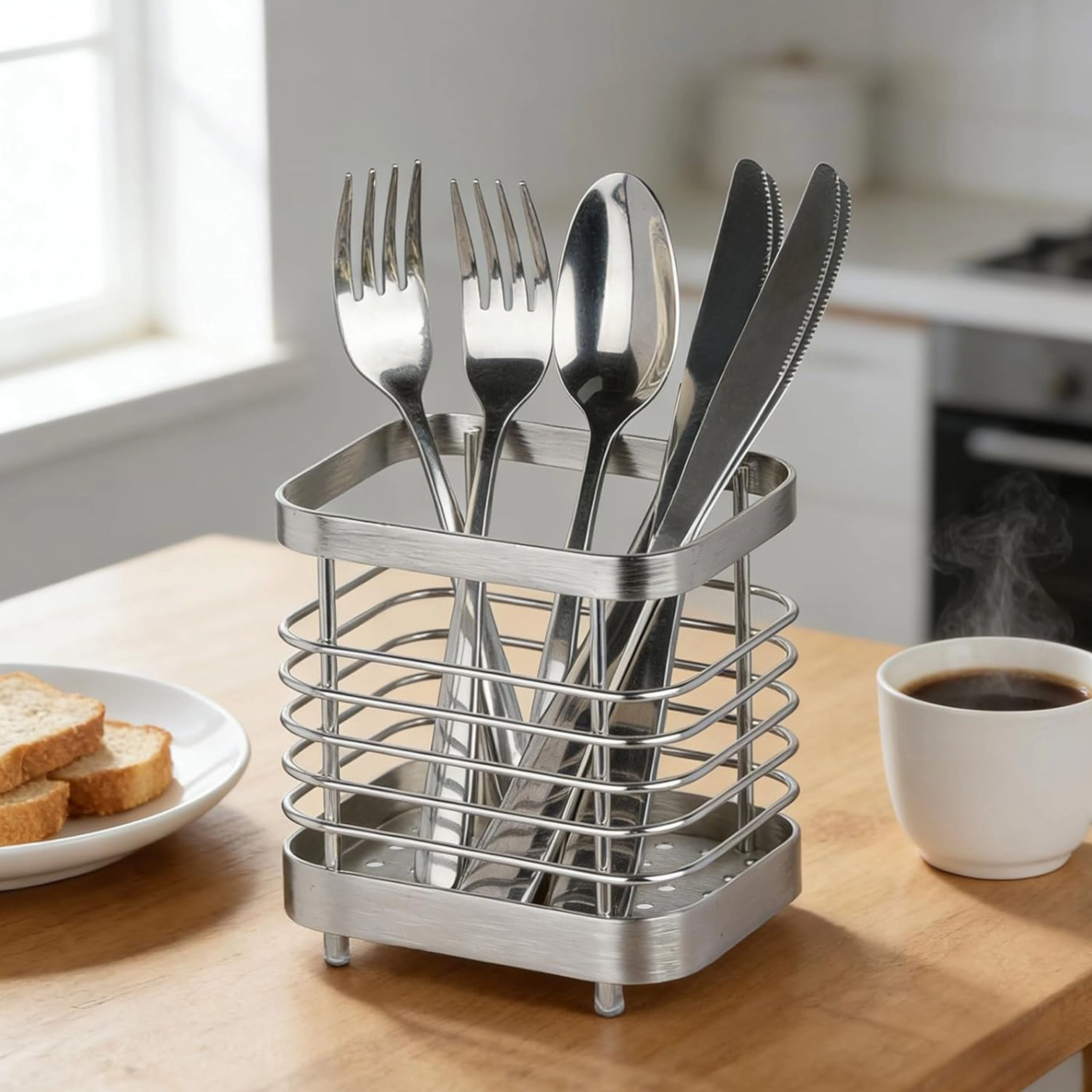 Stock Preferred Stainless Steel Utensil Holder and Drying Rack for Kitchen Counter