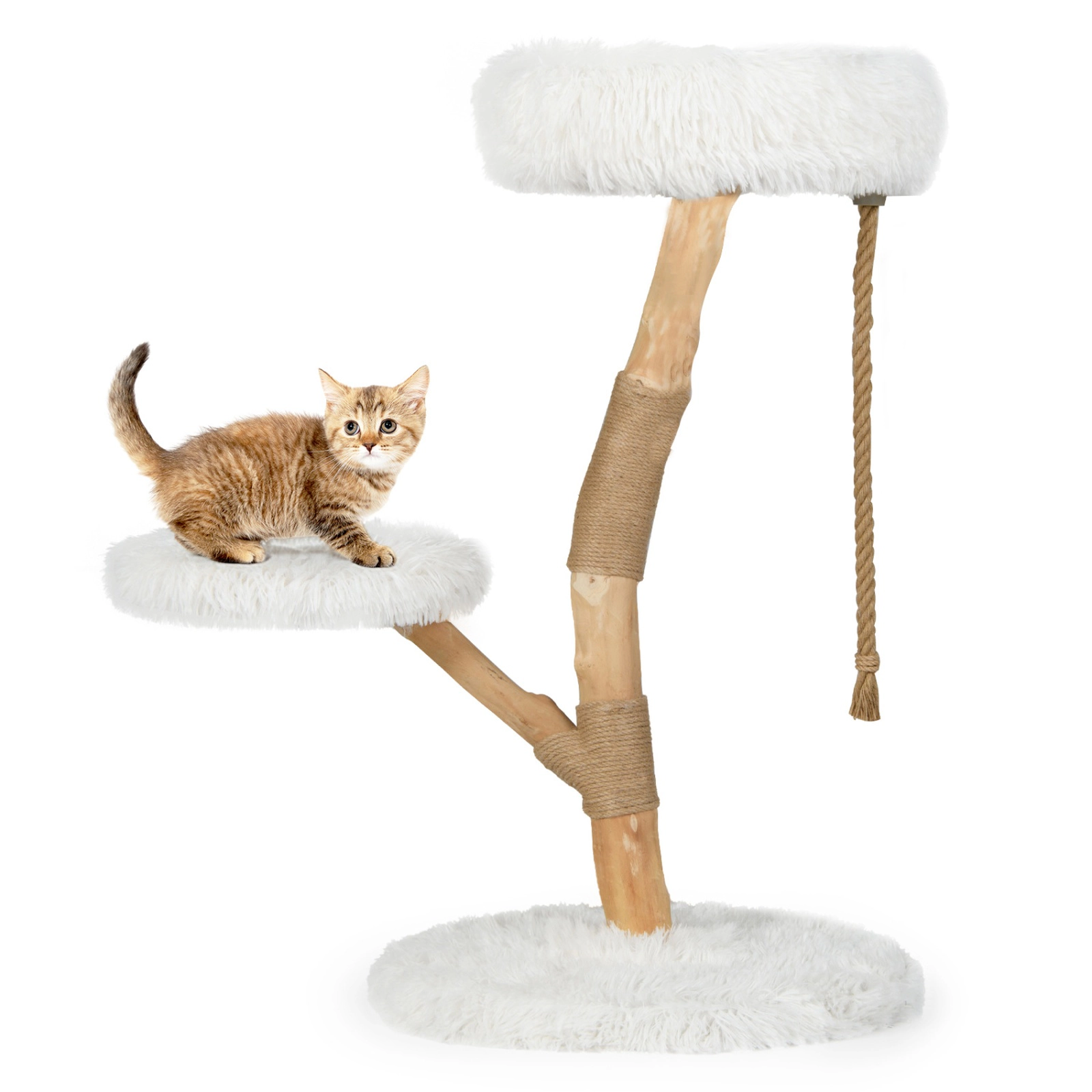 SUGIFT 35.5-in Tall Modern Wooden Cat Tree with 16-in Top Perch Jute Scratching Posts and Anti-Tip Device