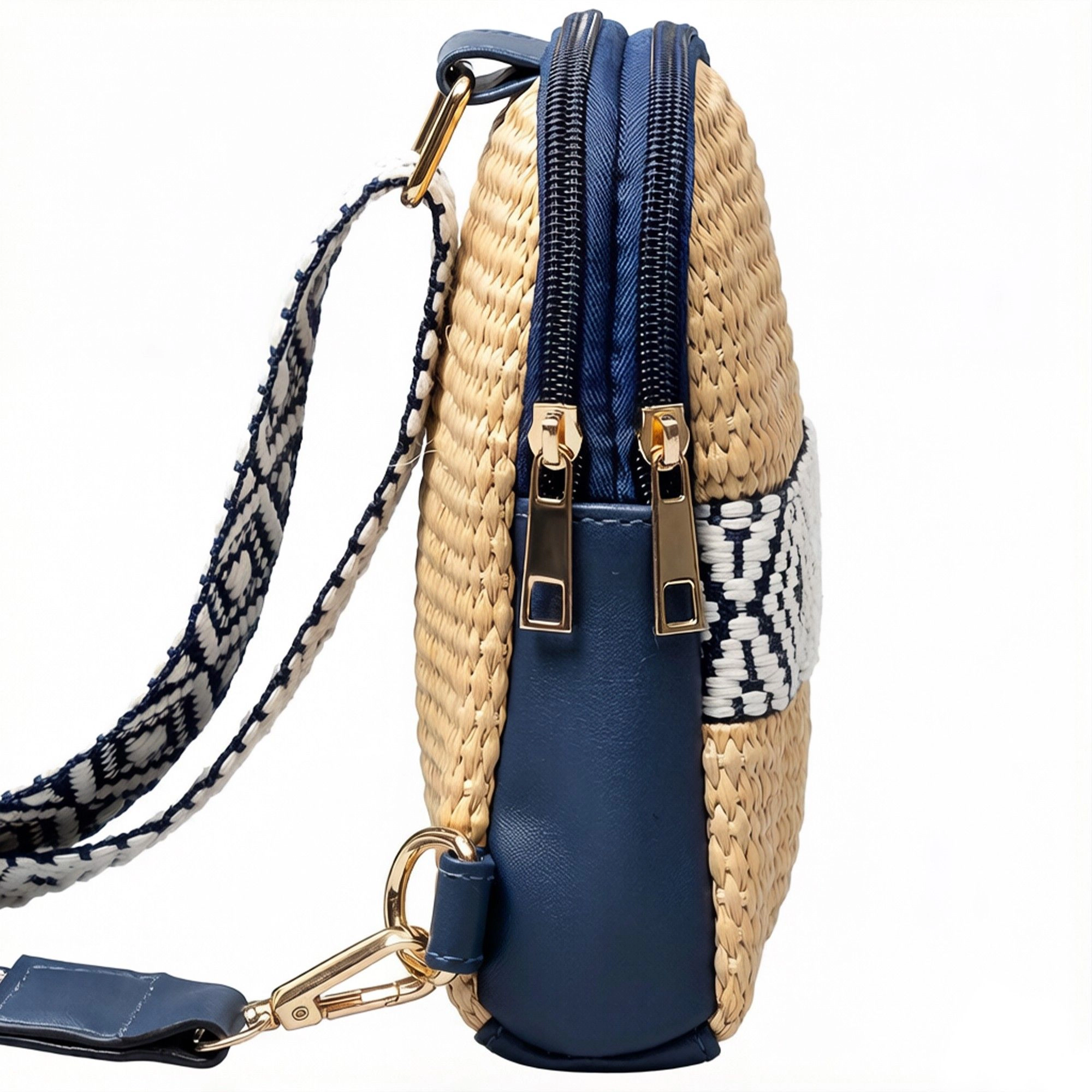 Alilang Women's Woven Straw Crossbody Bag with Pattern Strap Small Mini Shoulder Handbag Zipper Closure