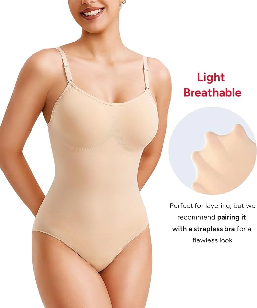 Nebility Women Seamless Scoop Neck Tummy Control Waist Trainer Bodysuit
