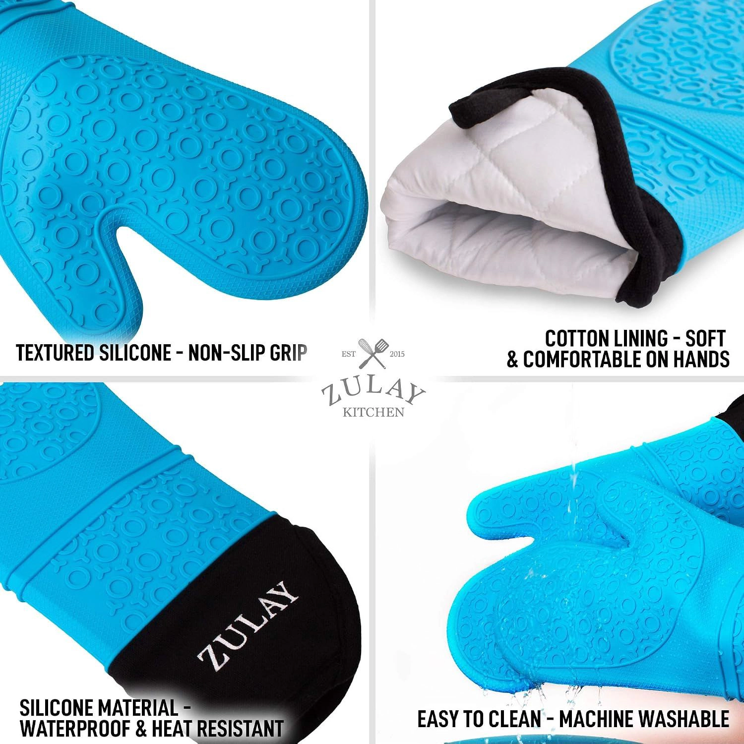Zulay Kitchen Silicone Oven Mitts Set of 2 - Textured Non Slip Grip Heat Resistant