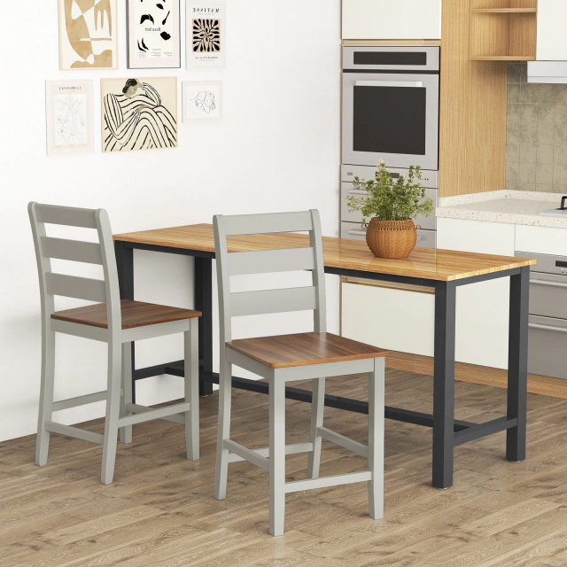 LJG Set of 2 Counter Bar Stool with Inclined Backrest and Footrest