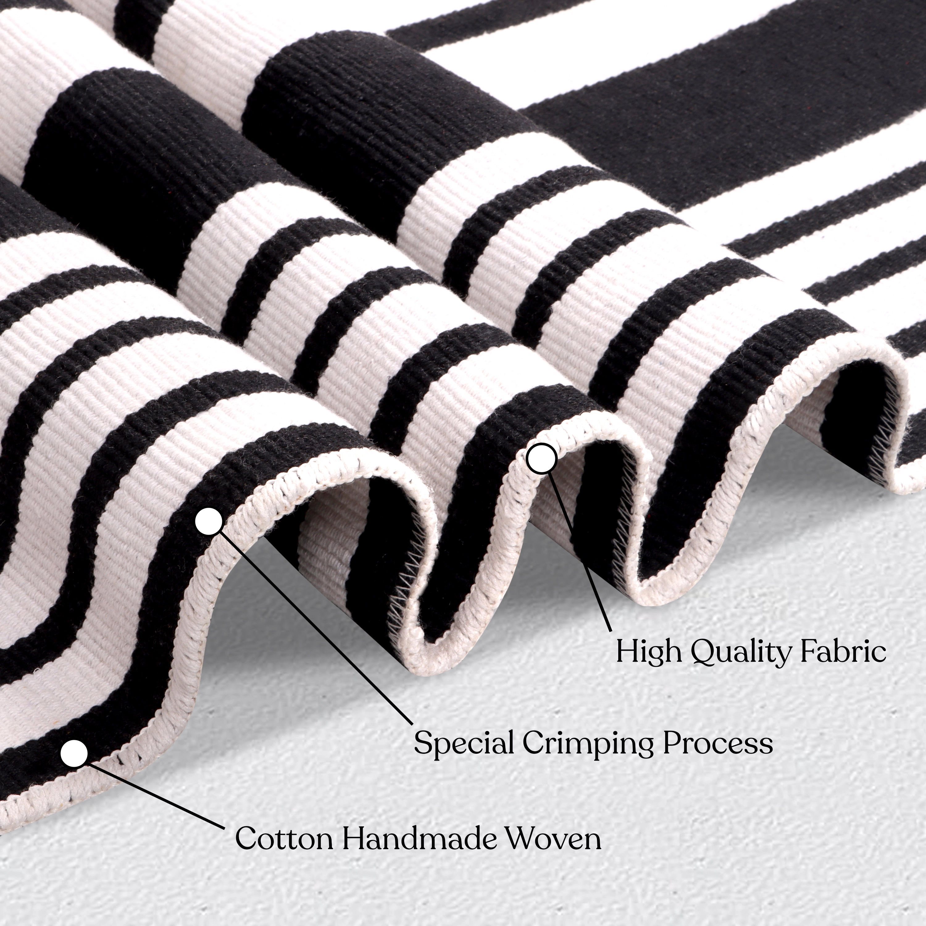A1 Home Collections 24 x 51 Hand Woven Black and White Striped Cotton Layering Rug, Machine Washable