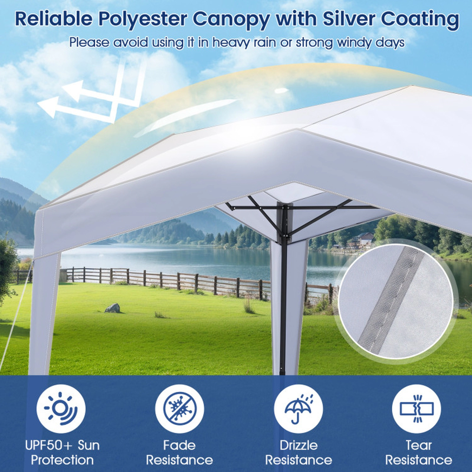 SUGIFT White 10-ft by 10-ft UPF50+ Silver-Coated Polyester Pop Up Canopy Tent with Wheeled Bag and 8 Stakes