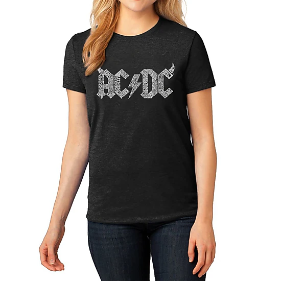 LA Pop Art Women's Cotton/Poly Blend Word Art T-Shirt - ACDC
