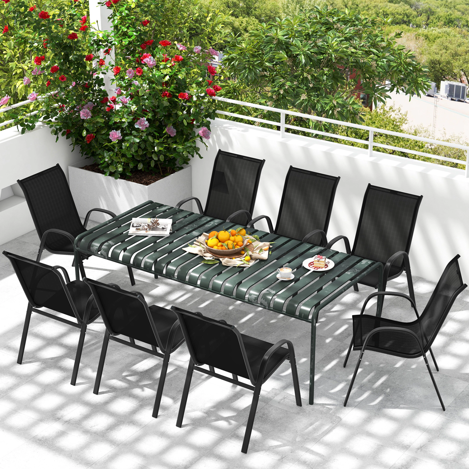 LJG 4 Pieces Stackable Patio Dining Chairs Set with Armrest