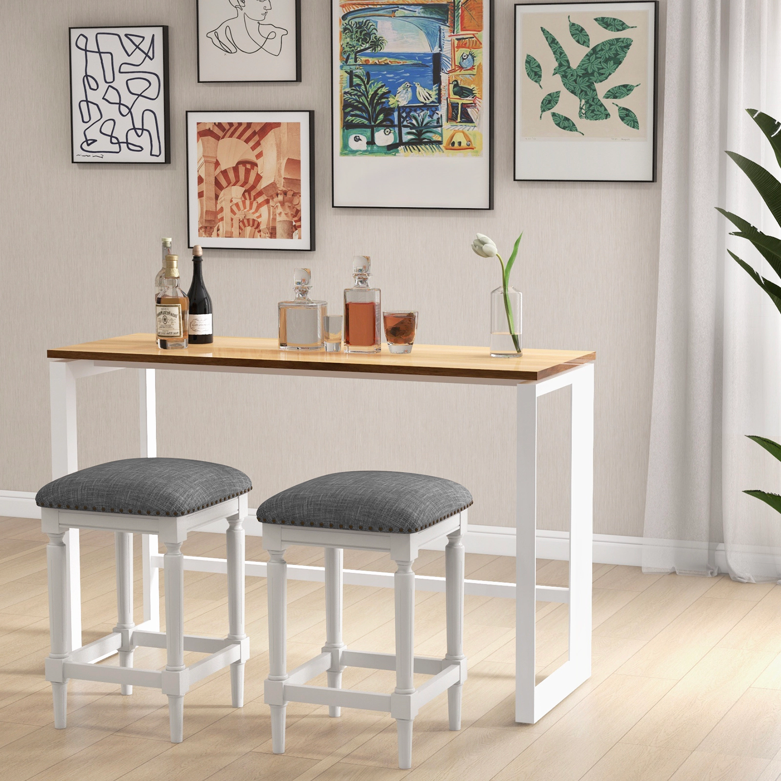 LJG 3 Heights Square Saddle Stool Set of 2 with Footrests and Padded Seats