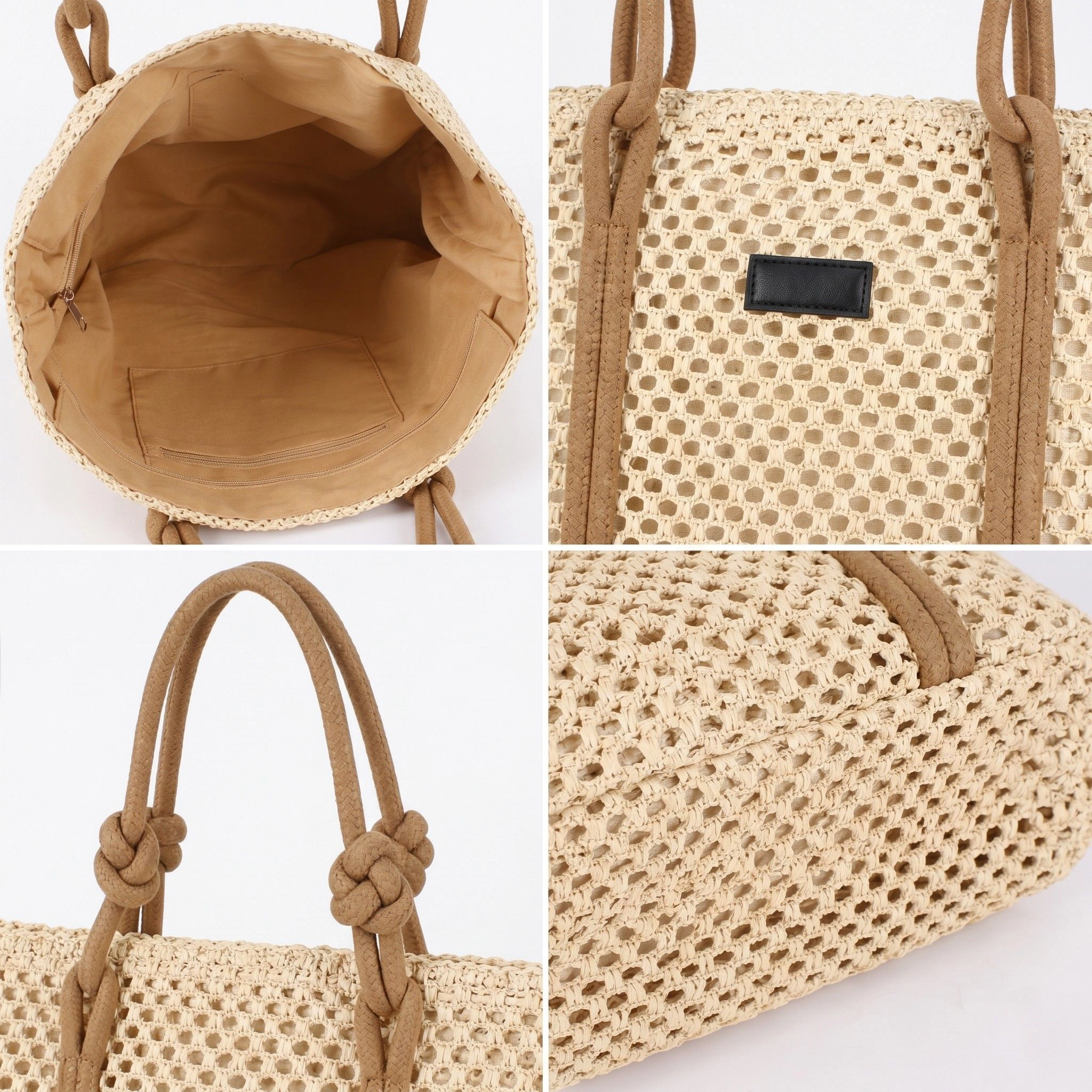 Alilang Women's Woven Straw Beach Tote Bag Large Capacity Summer Shoulder Carryall with Contrast Straps, Beige