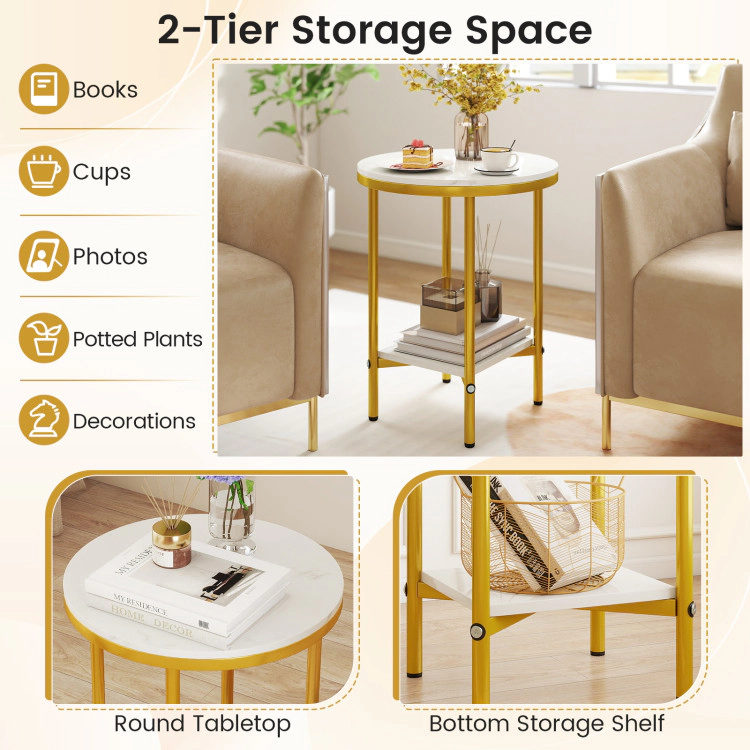 Hivvago Round Double-Tier Coffee Table with Open Storage Shelf