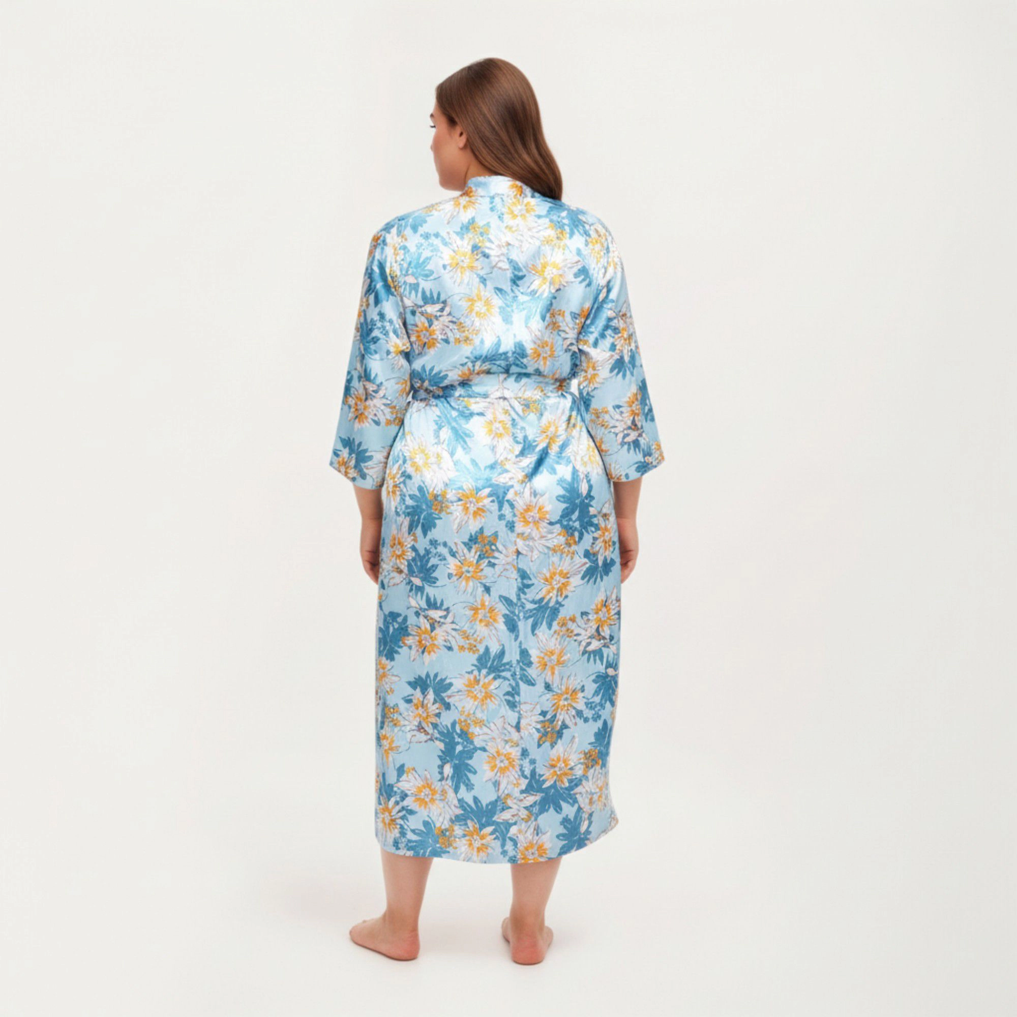 Anna-Kaci Women's Floral Print Satin Robe with Waist Tie Soft Silky Fabric Wide Sleeves and Flowing Longline Silhouette